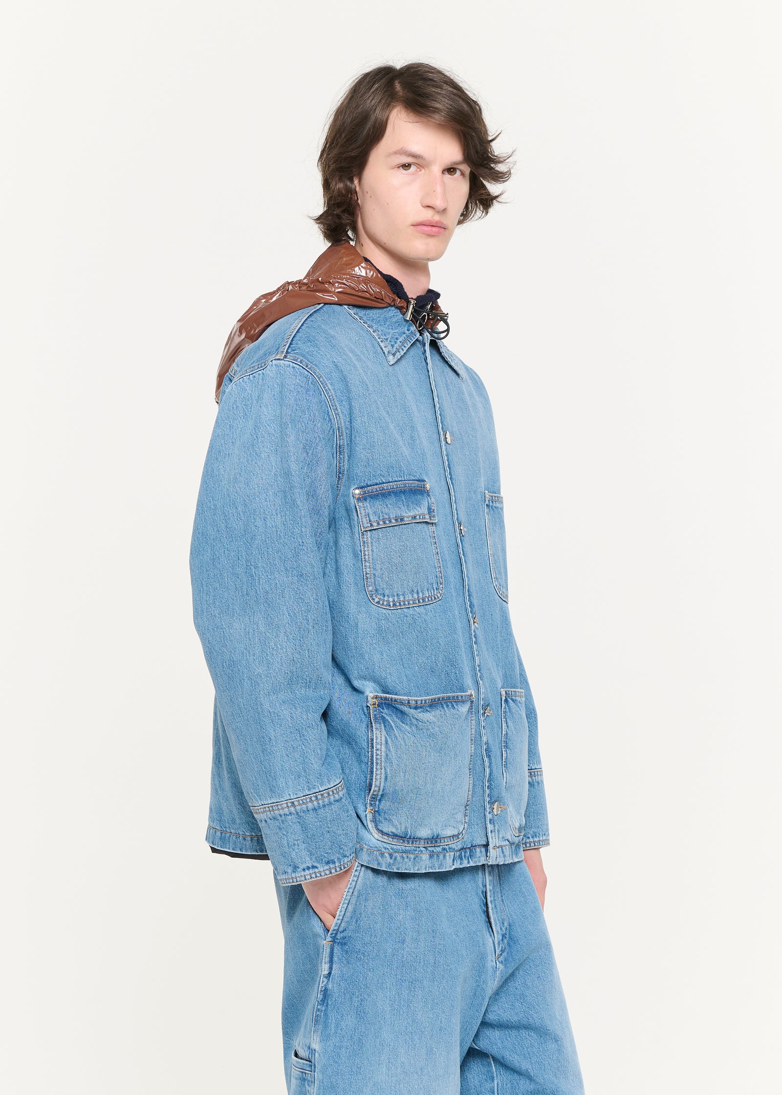 CARGO HOODED DENIM JACKET