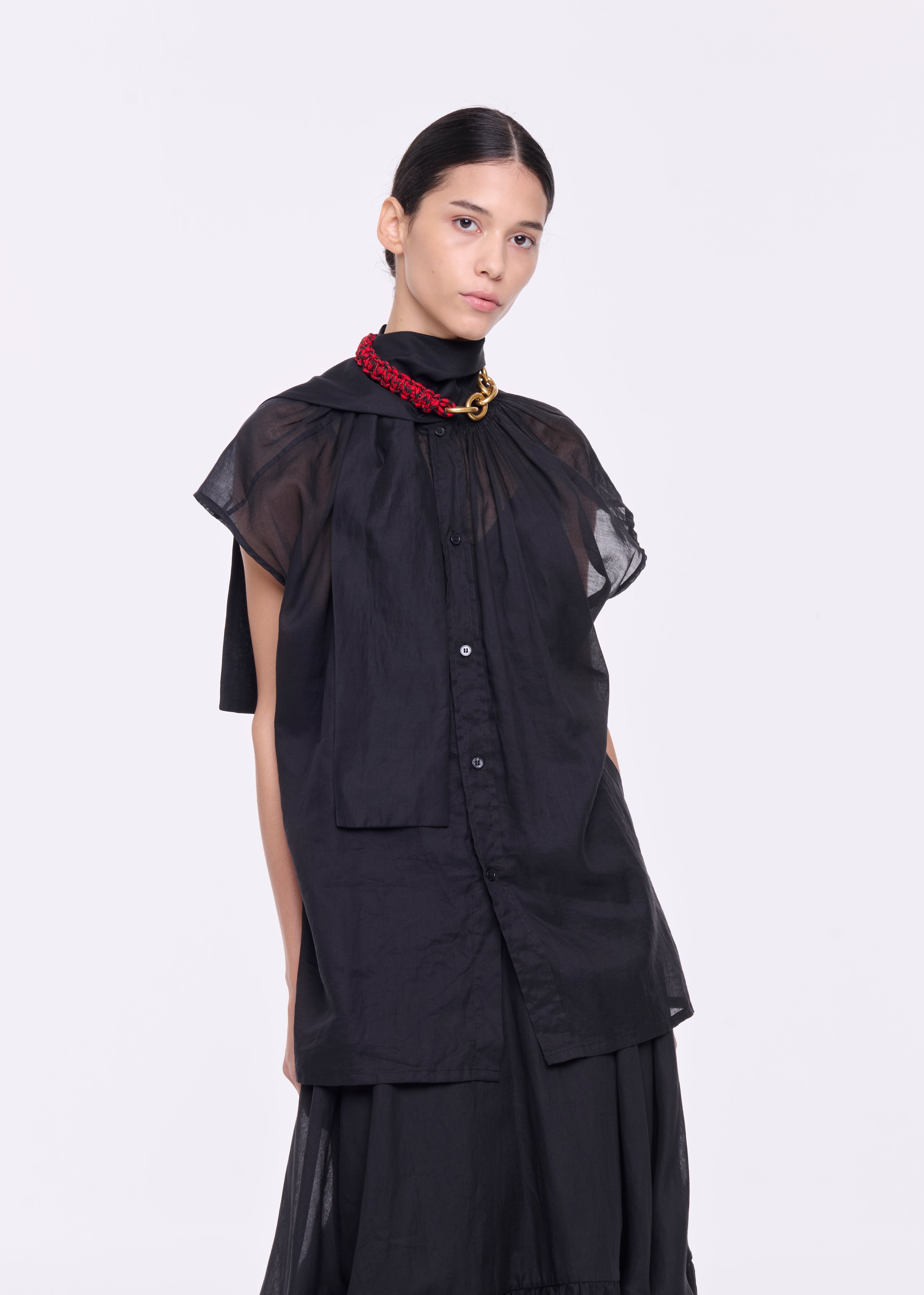 BLACK ORGANZA TOP WITH SCARF