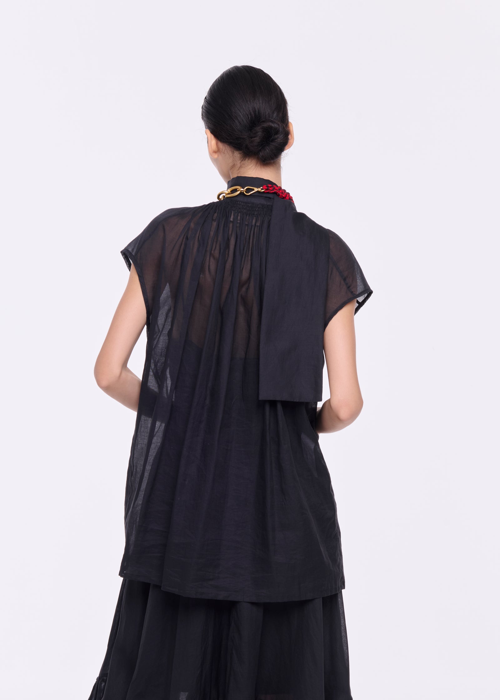 BLACK ORGANZA TOP WITH SCARF