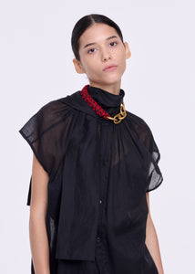 BLACK ORGANZA TOP WITH SCARF