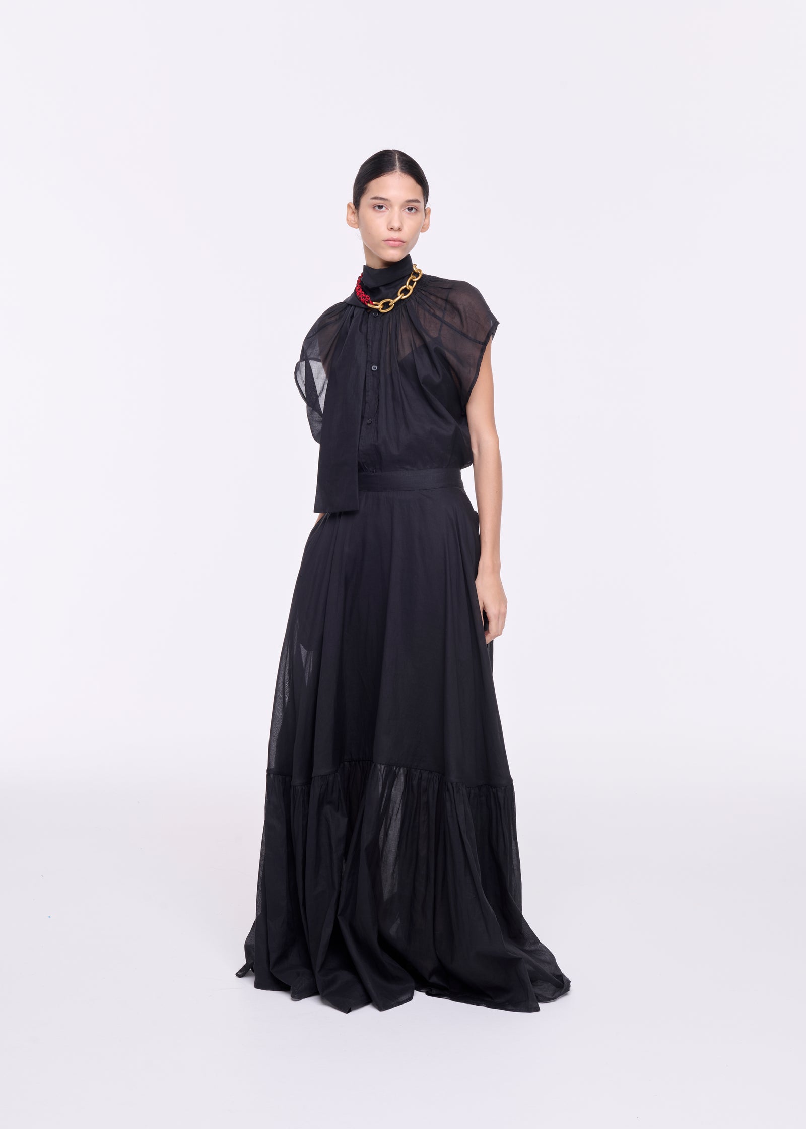 BLACK ORGANZA LONG SKIRT