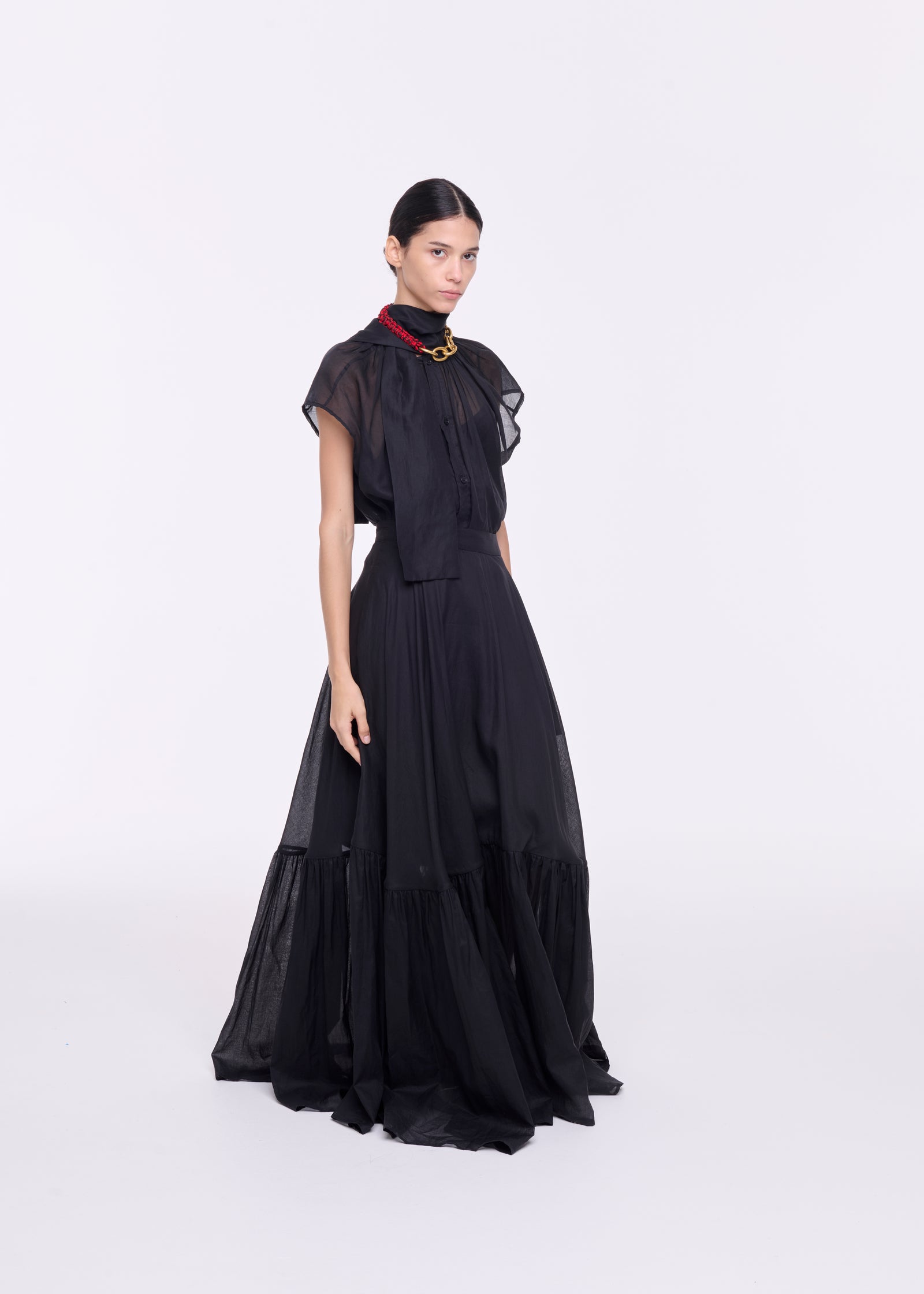 BLACK ORGANZA LONG SKIRT