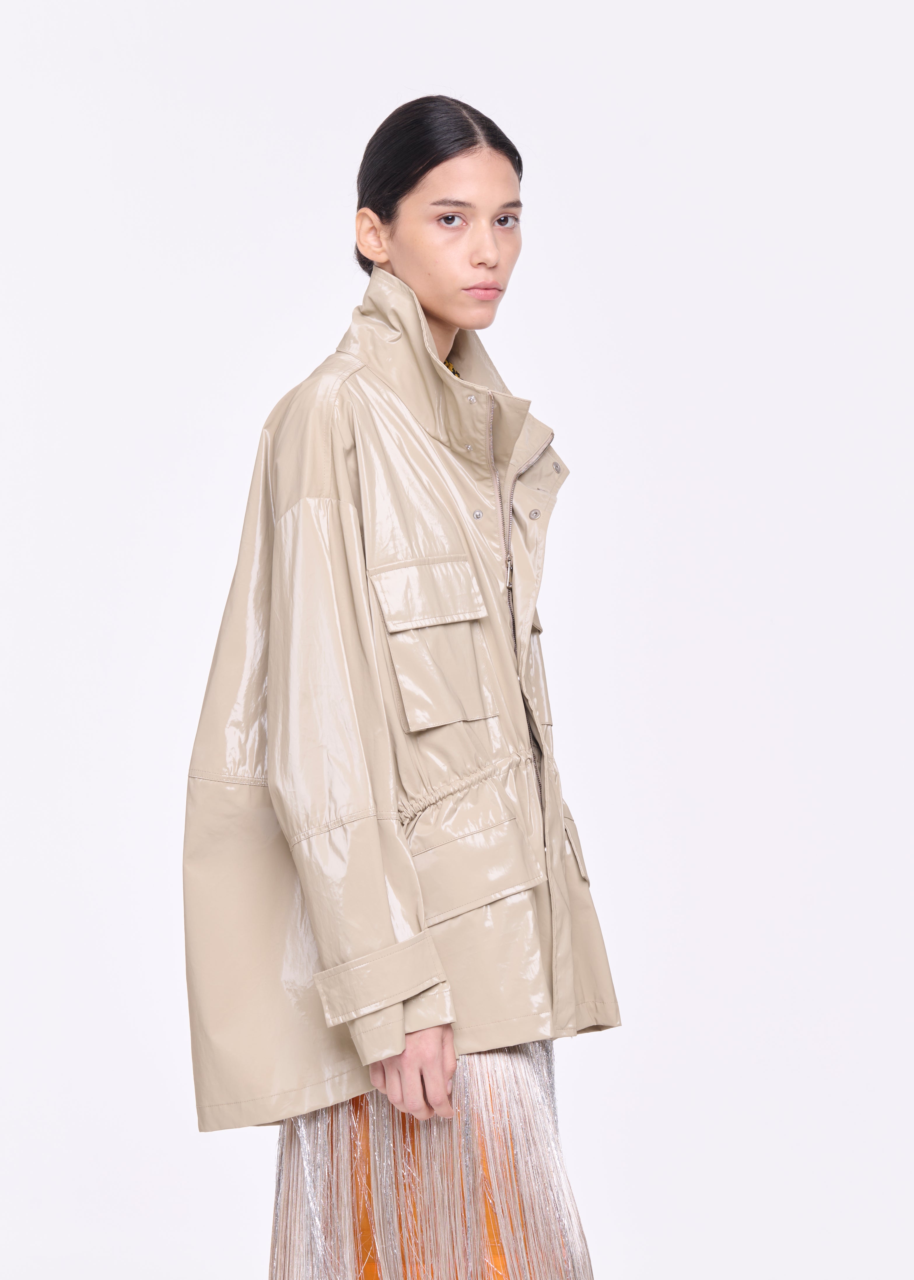 GLOSSY COTTON CARGO JACKET