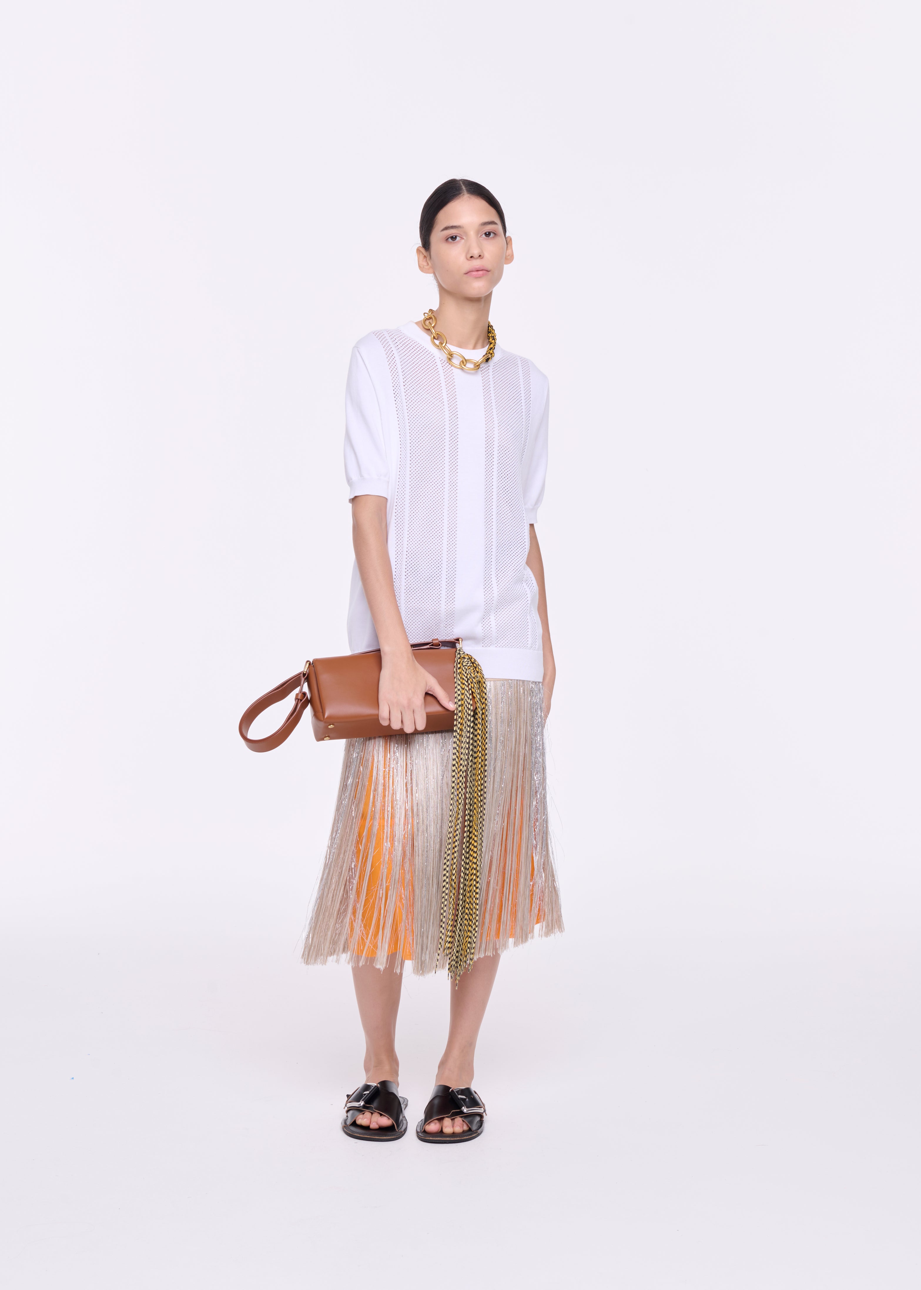 LUREX FRINGE MIDI SKIRT