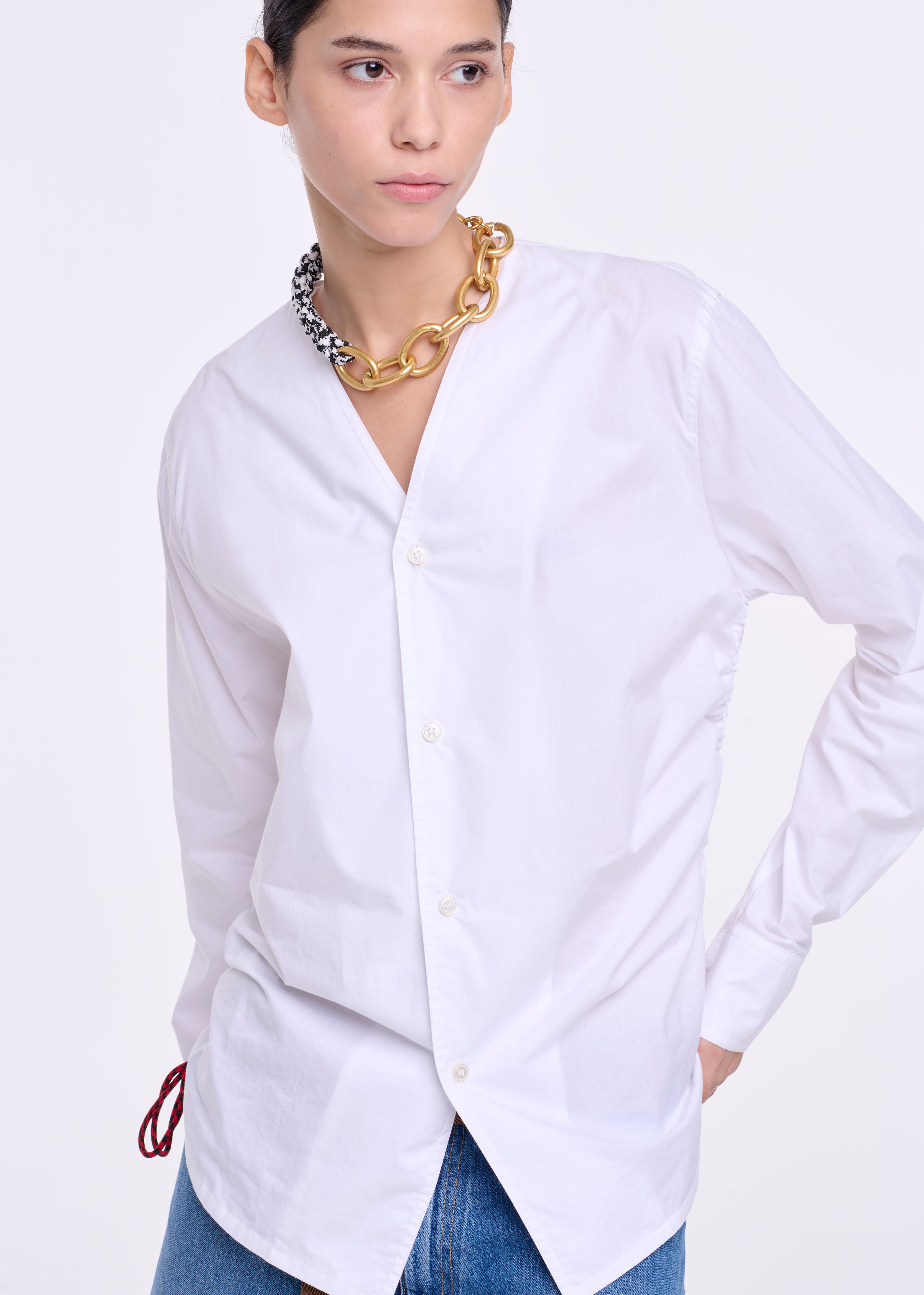 WHITE COTTON SHIRT WITH SIDE LANYARD