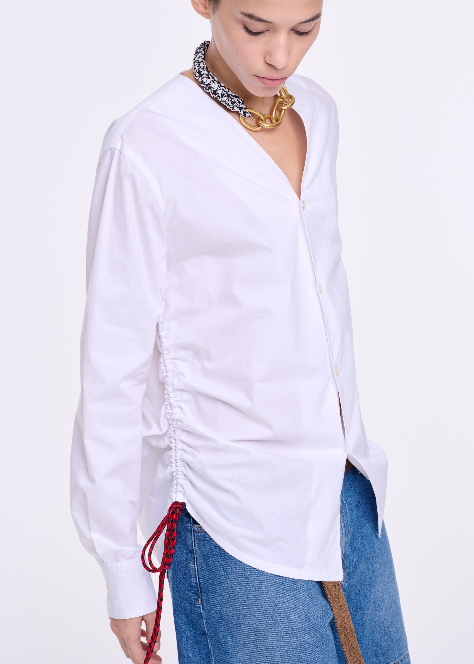 WHITE COTTON SHIRT WITH SIDE LANYARD