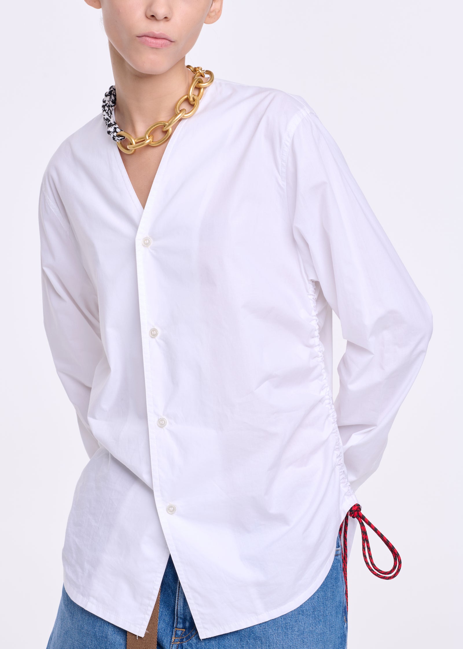 WHITE COTTON SHIRT WITH SIDE LANYARD