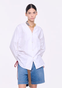 WHITE COTTON SHIRT WITH SIDE LANYARD