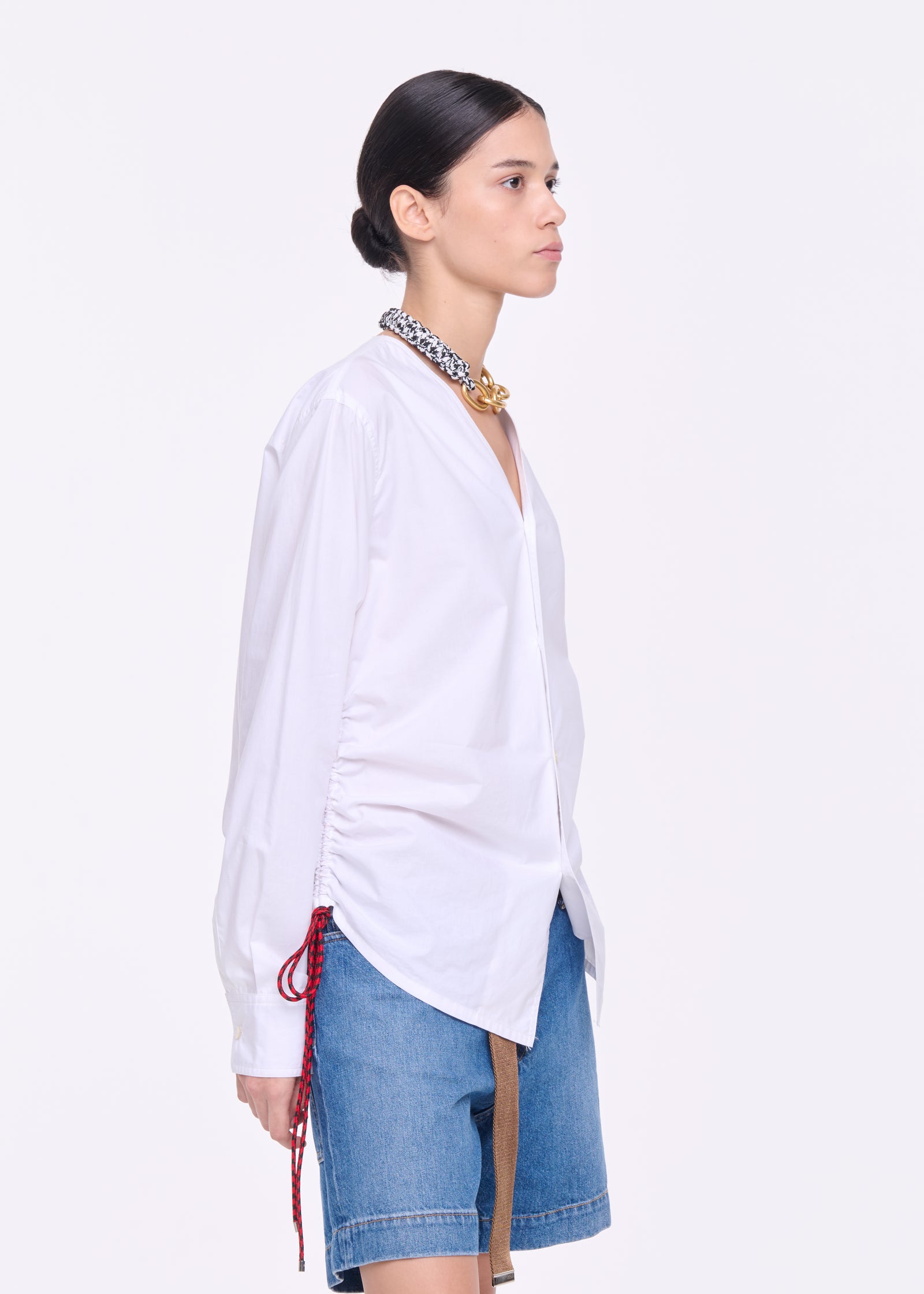 WHITE COTTON SHIRT WITH SIDE LANYARD