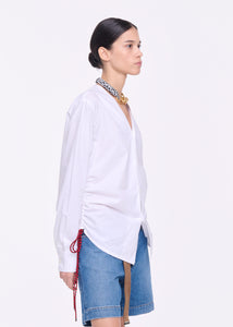 WHITE COTTON SHIRT WITH SIDE LANYARD