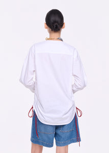 WHITE COTTON SHIRT WITH SIDE LANYARD