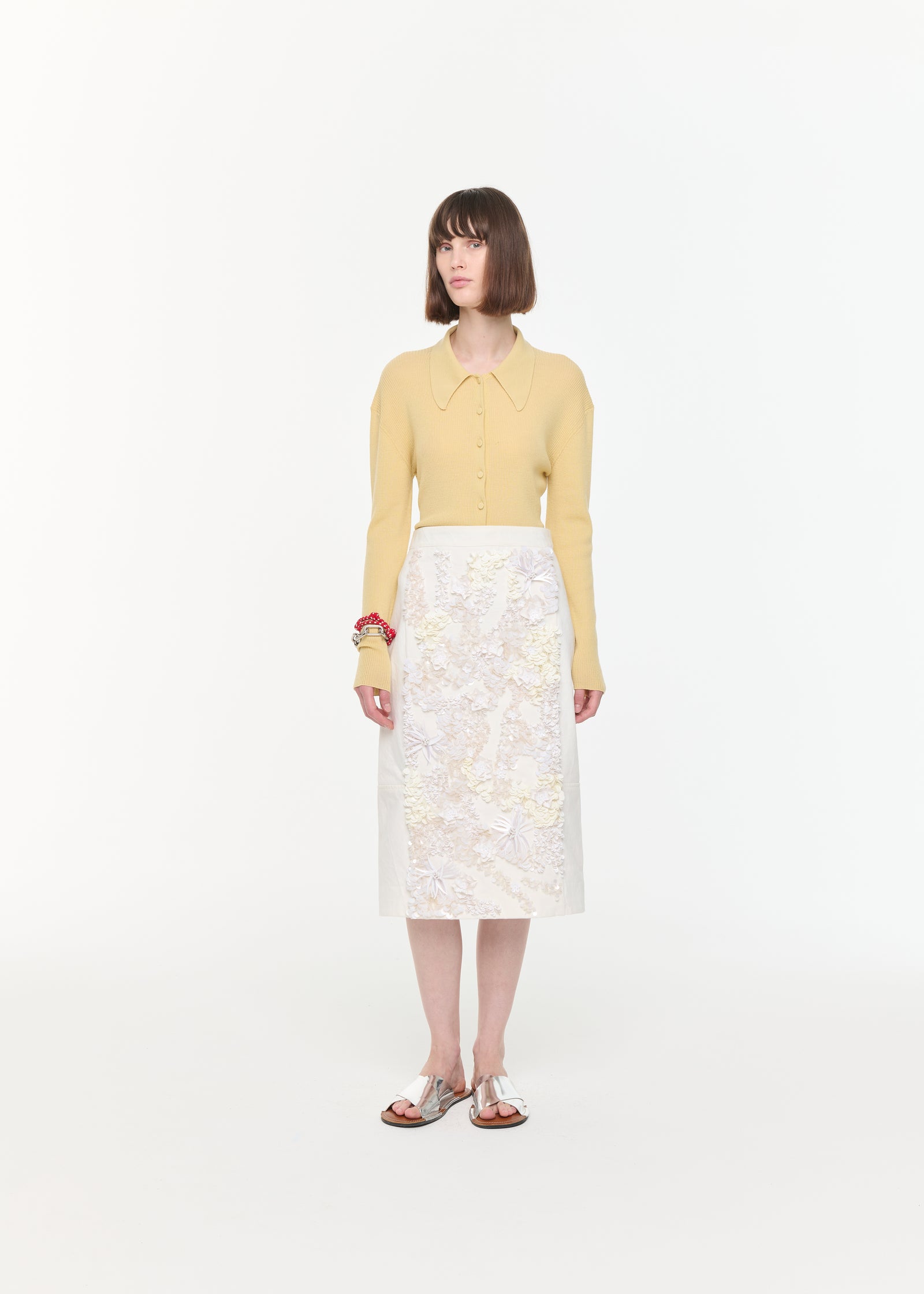 WHITE DRILL SKIRT WITH SEQUINS PANEL