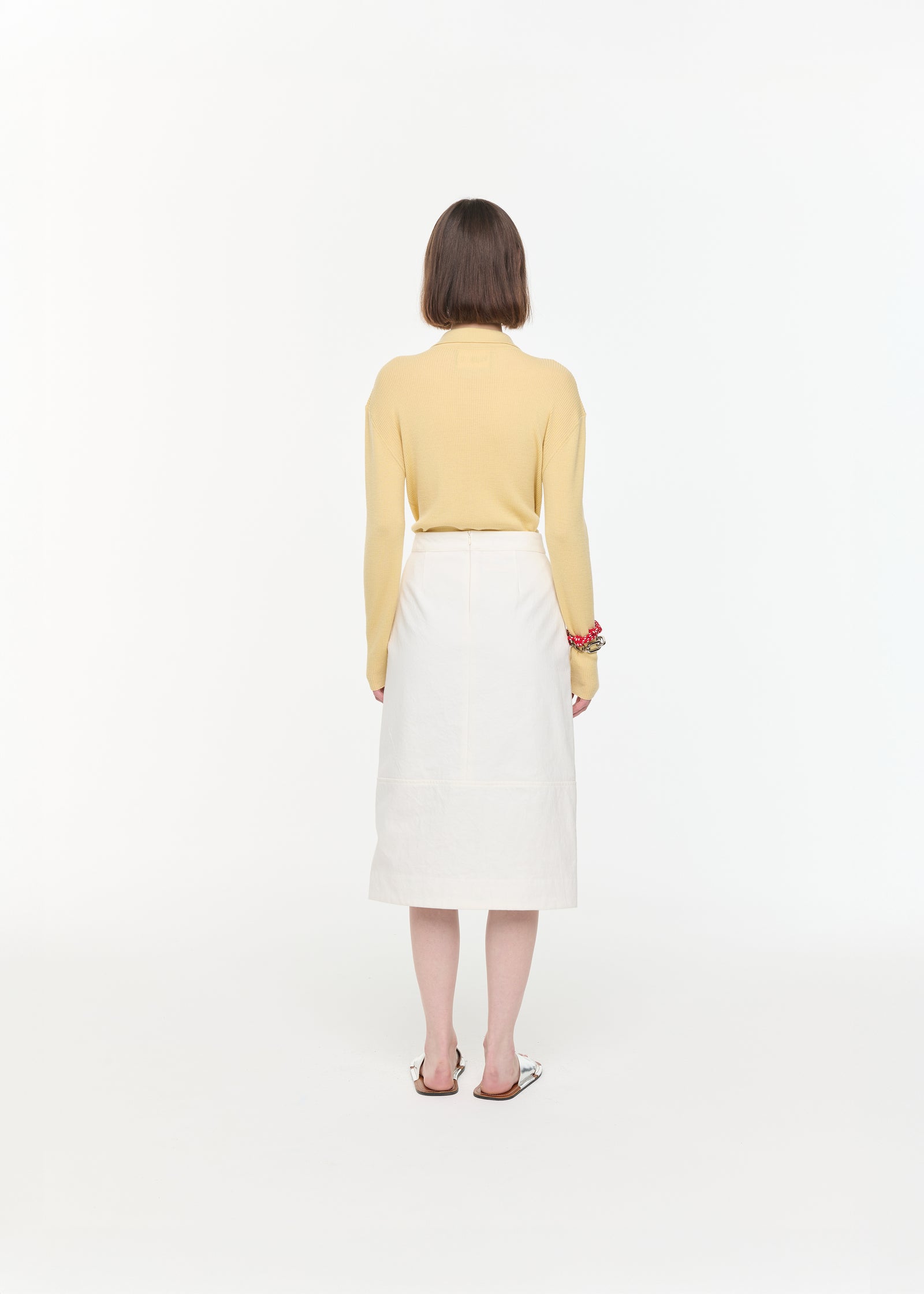 WHITE DRILL SKIRT WITH SEQUINS PANEL