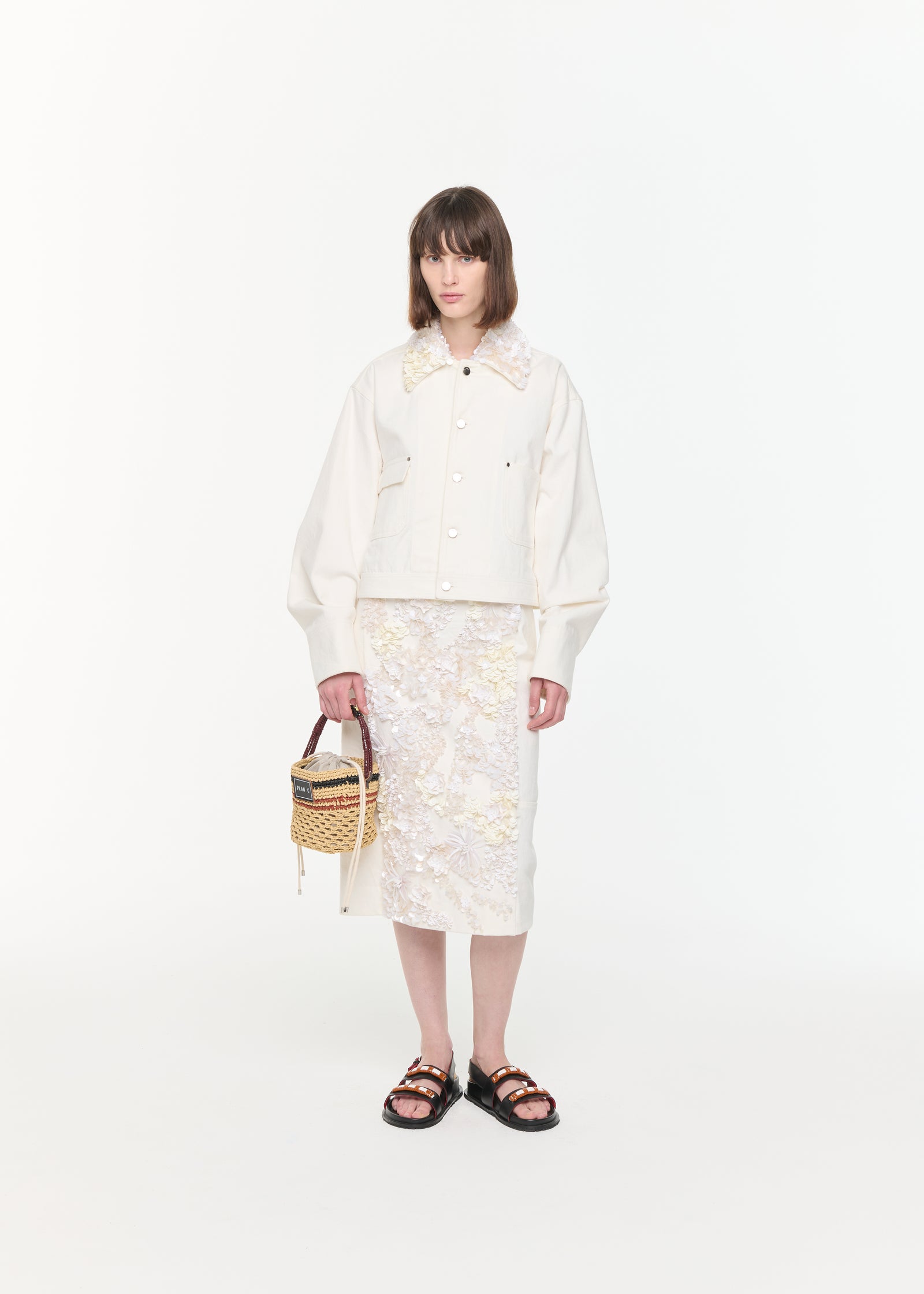 WHITE DRILL CROPPED JACKET