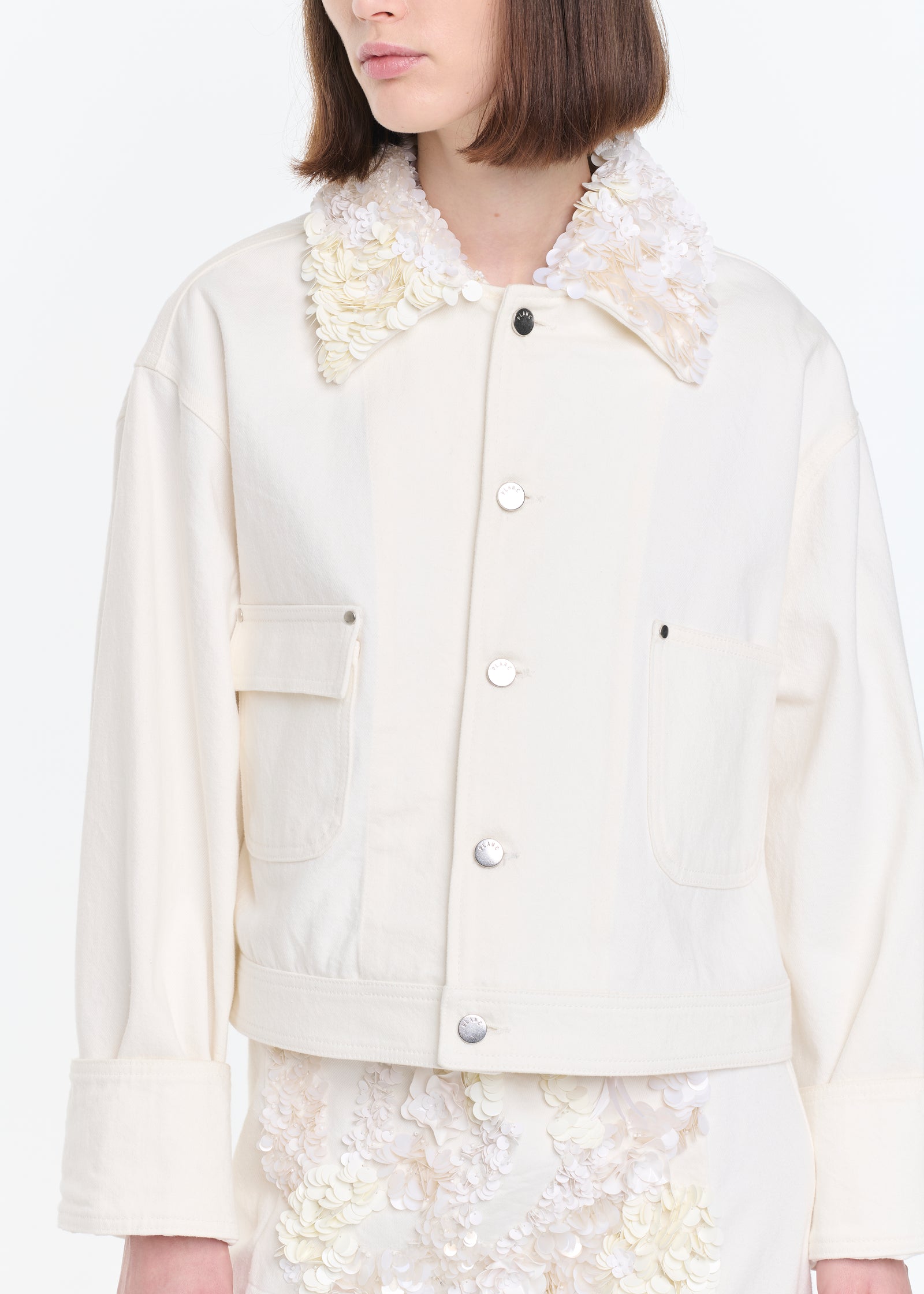WHITE DRILL CROPPED JACKET