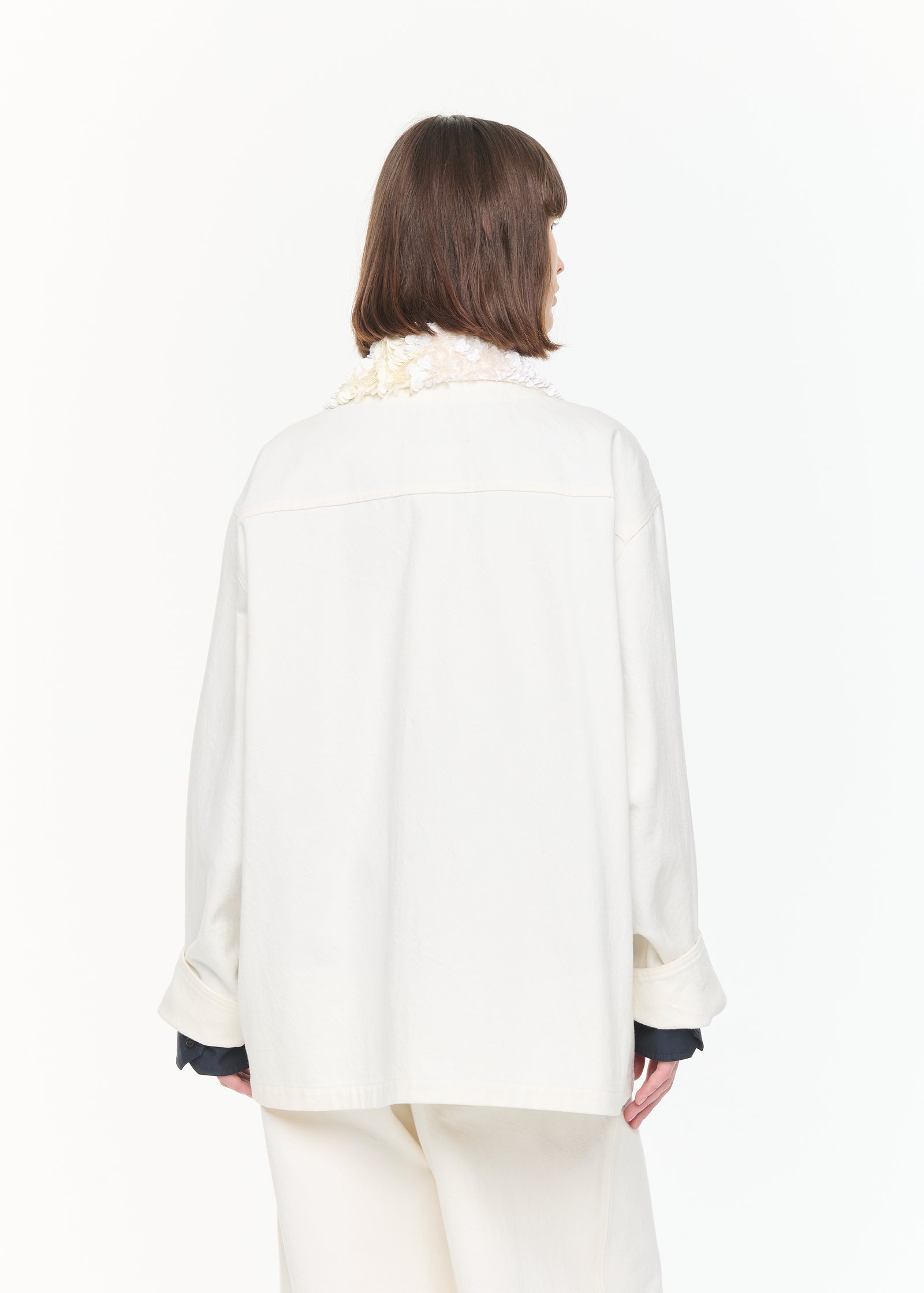 WHITE DRILL JACKET WITH SEQUINS