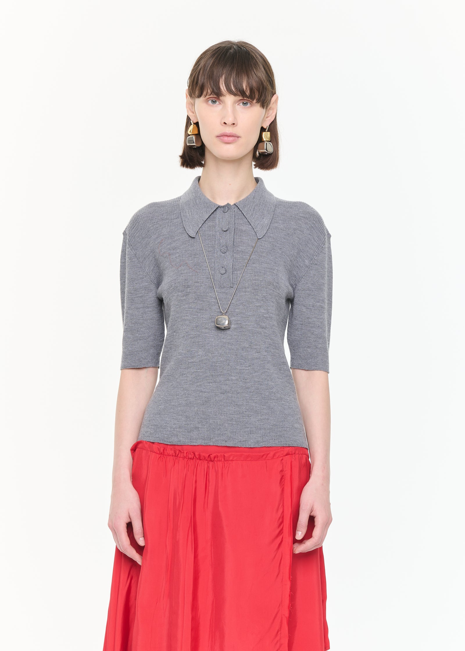 GREY MELANGE MERINO POLO