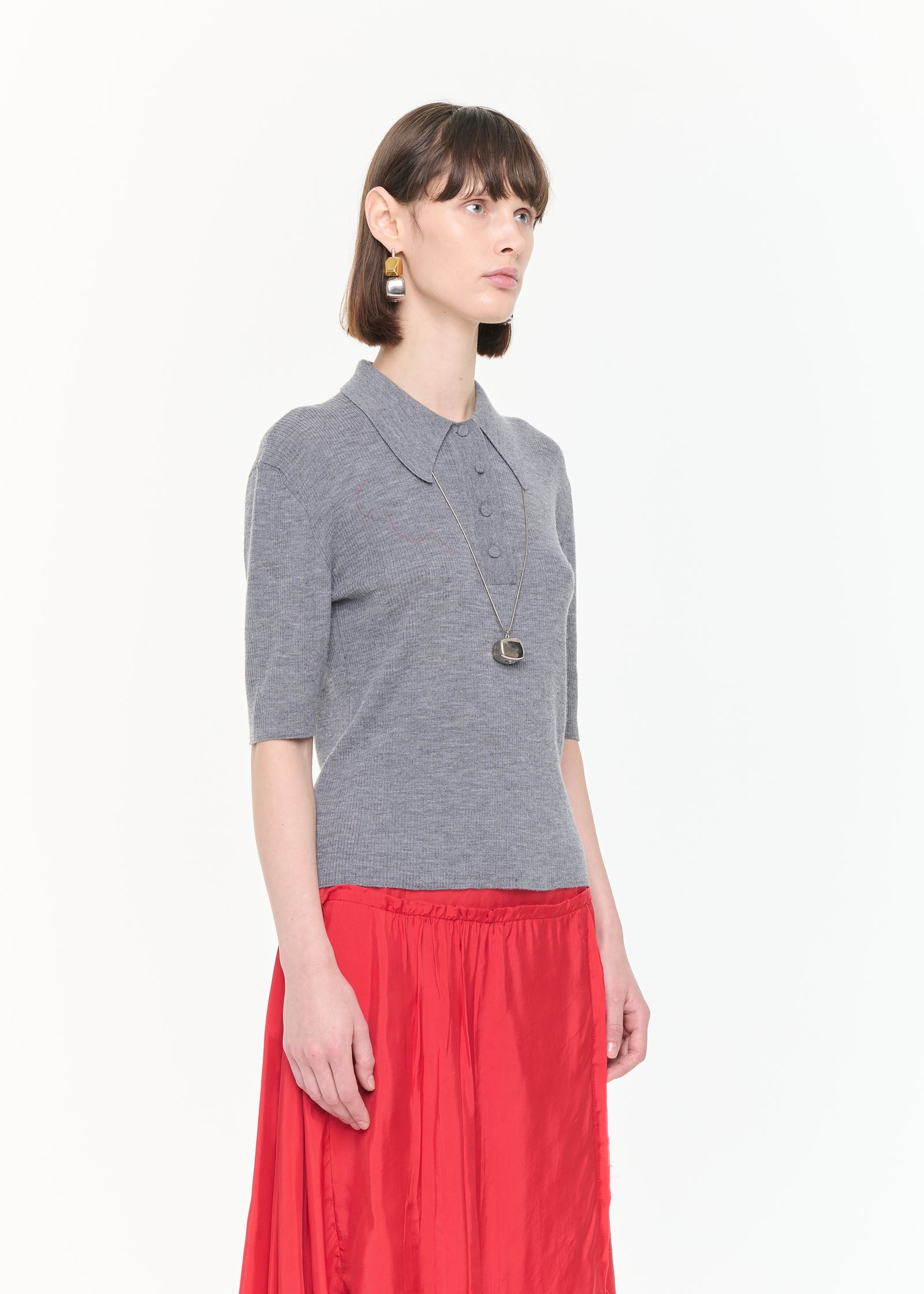 GREY MELANGE MERINO POLO