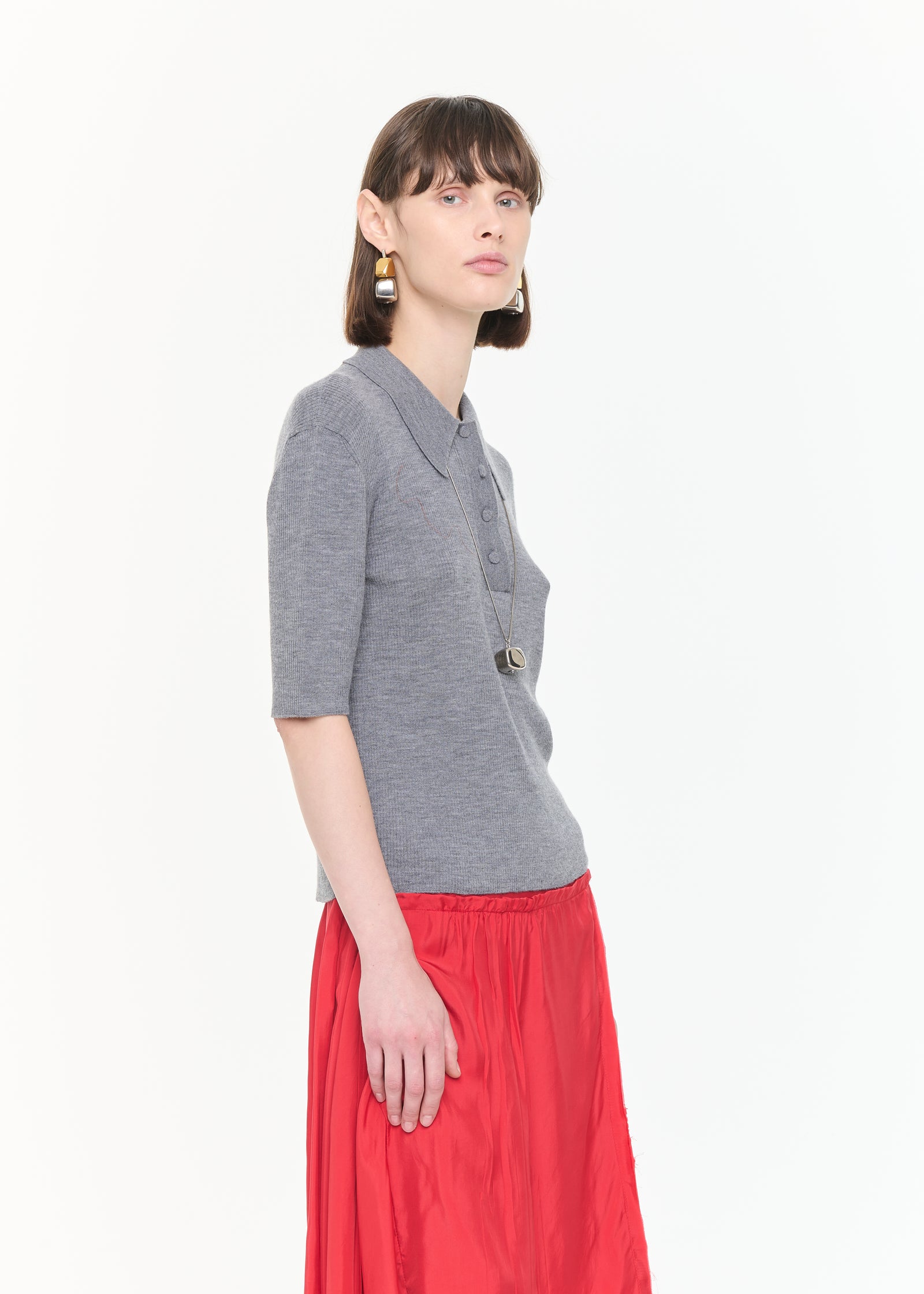 GREY MELANGE MERINO POLO