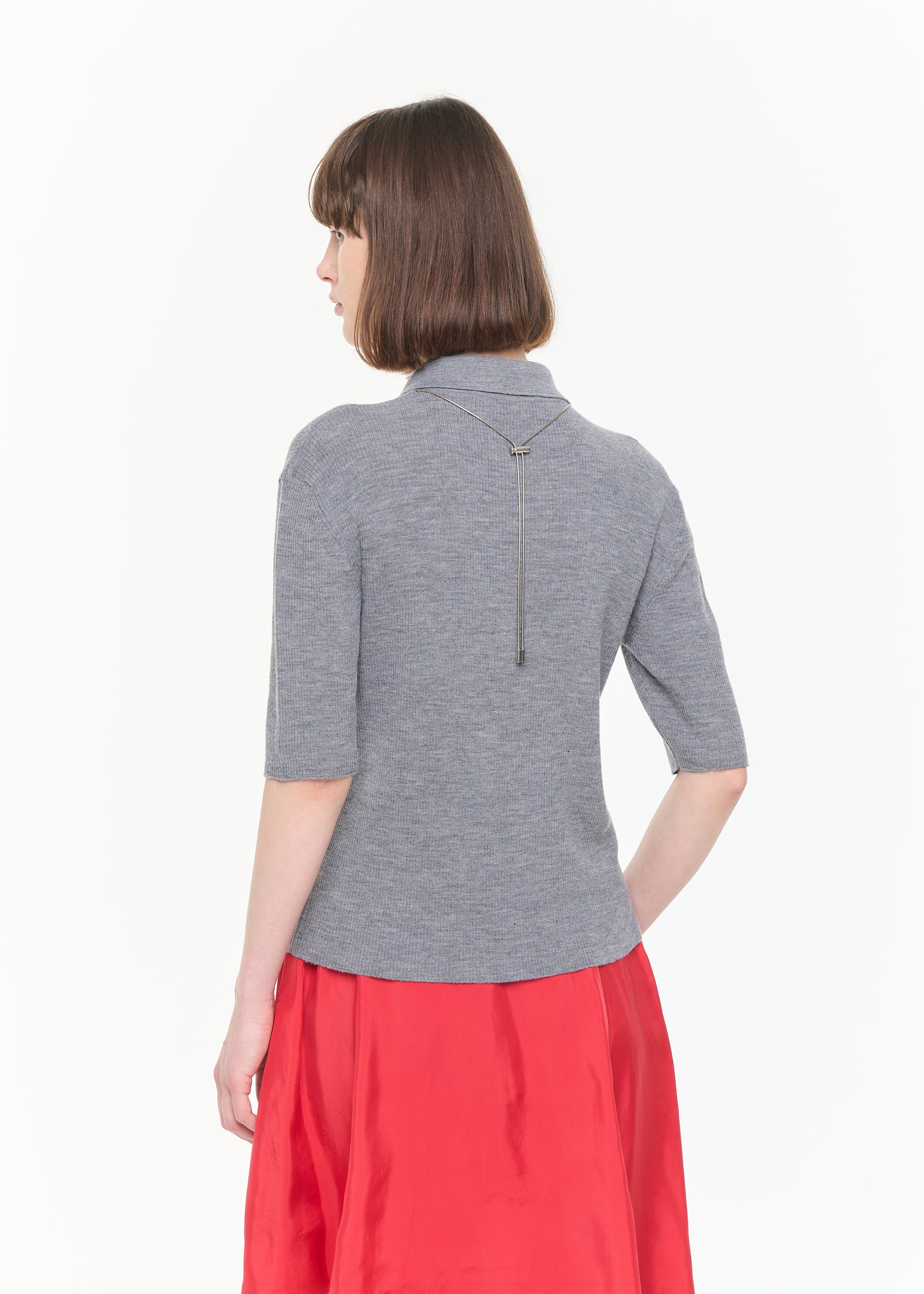 GREY MELANGE MERINO POLO