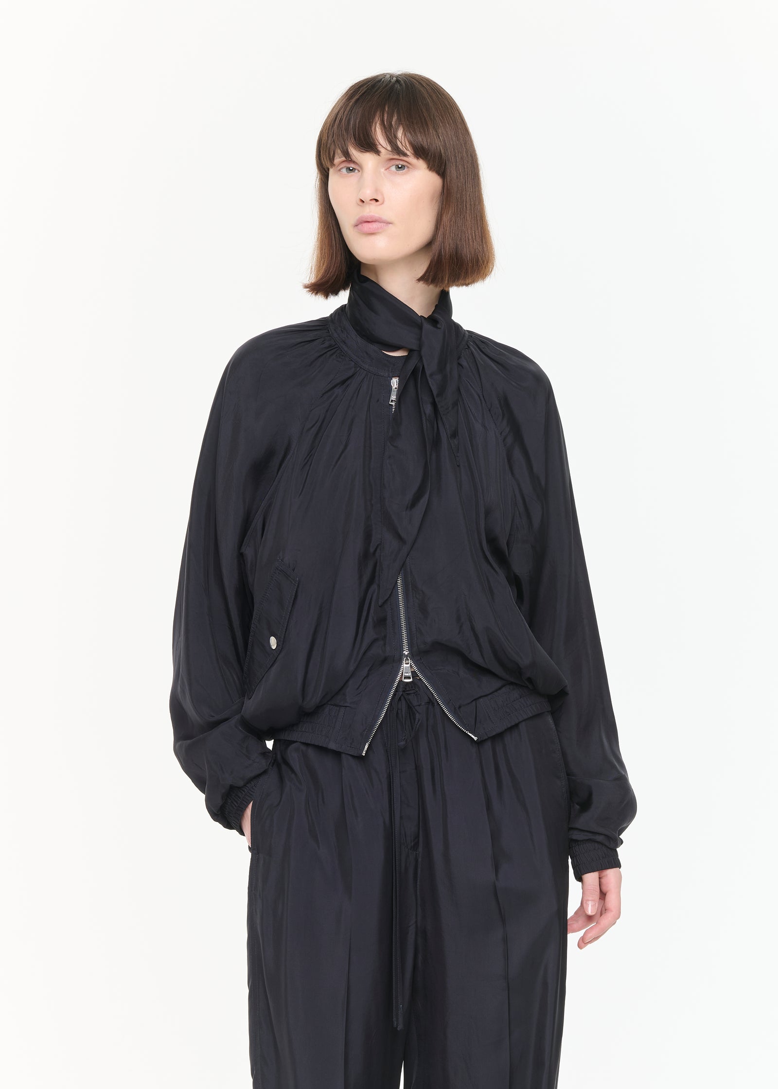 BLUE BLACK BOMBER JACKET