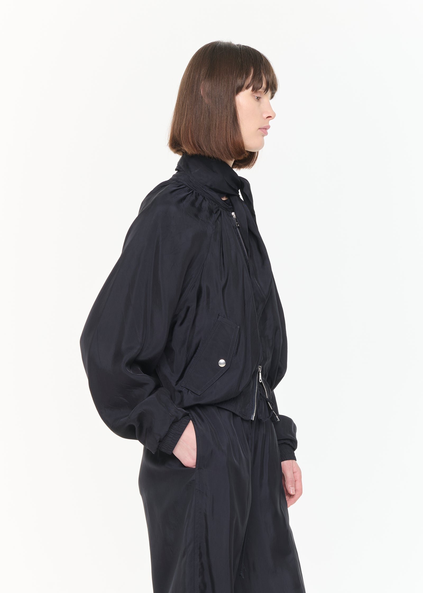 BLUE BLACK BOMBER JACKET