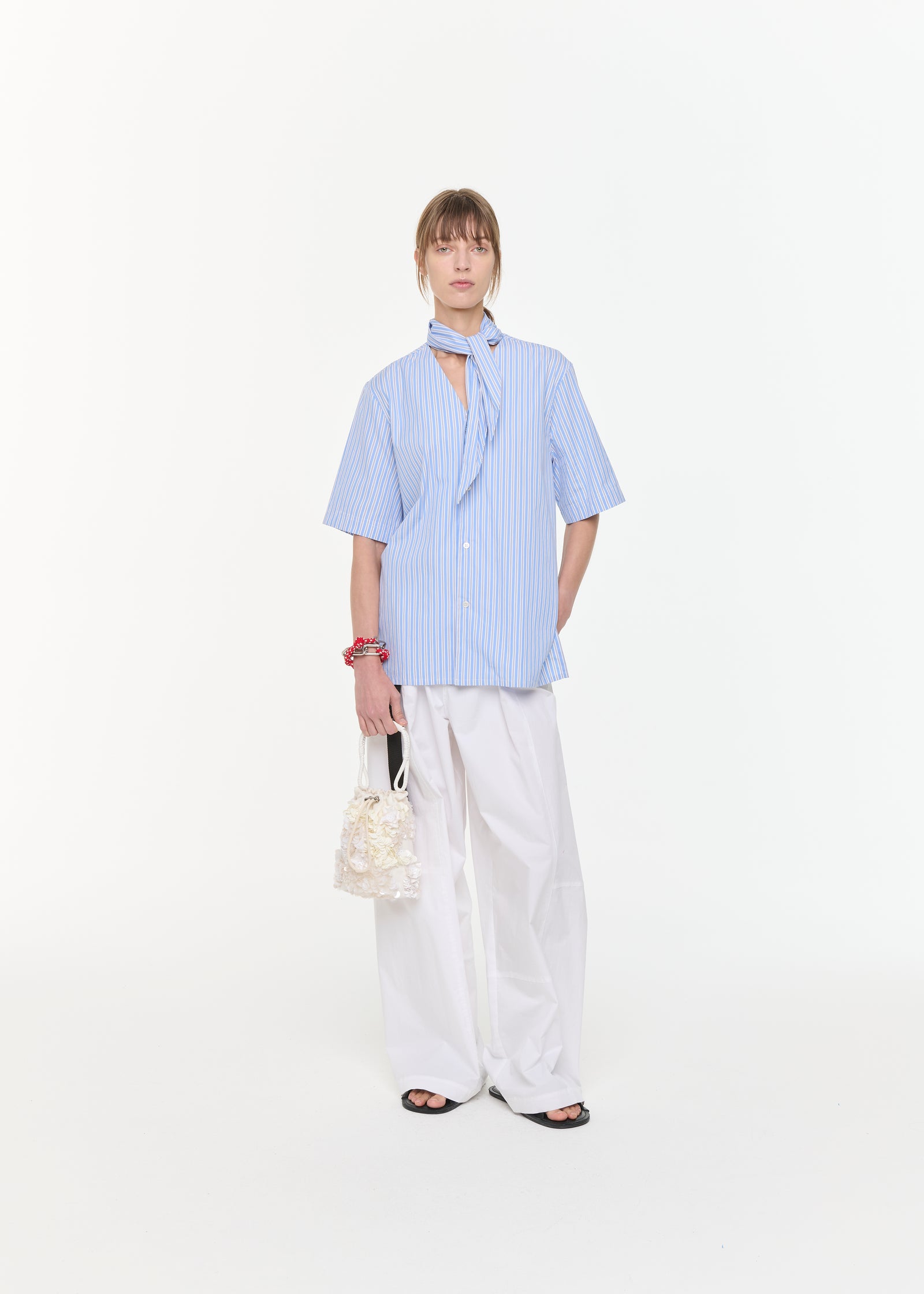 CAMICIA IN COTONE A RIGHE CON SCOLLO A V