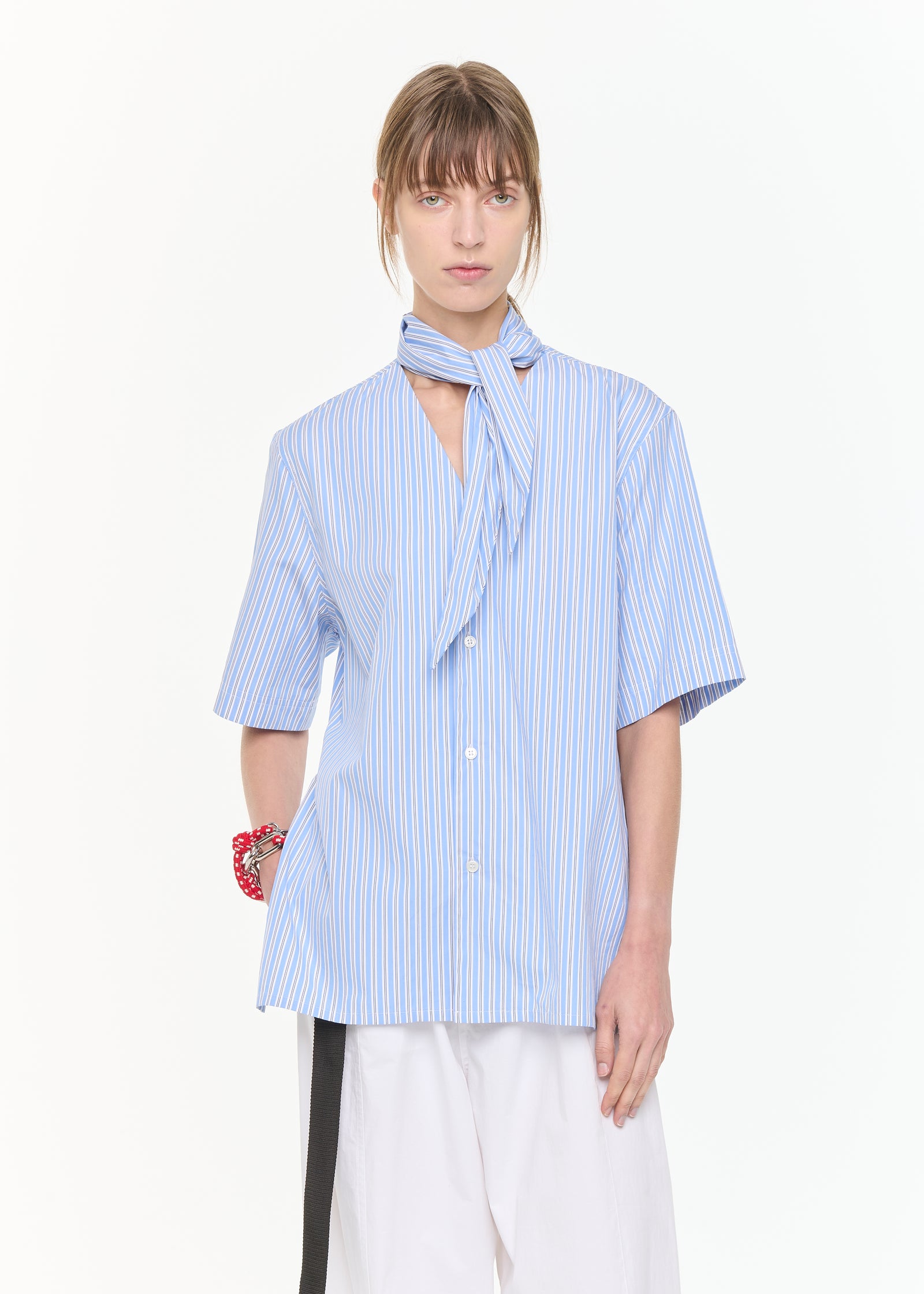 CAMICIA IN COTONE A RIGHE CON SCOLLO A V