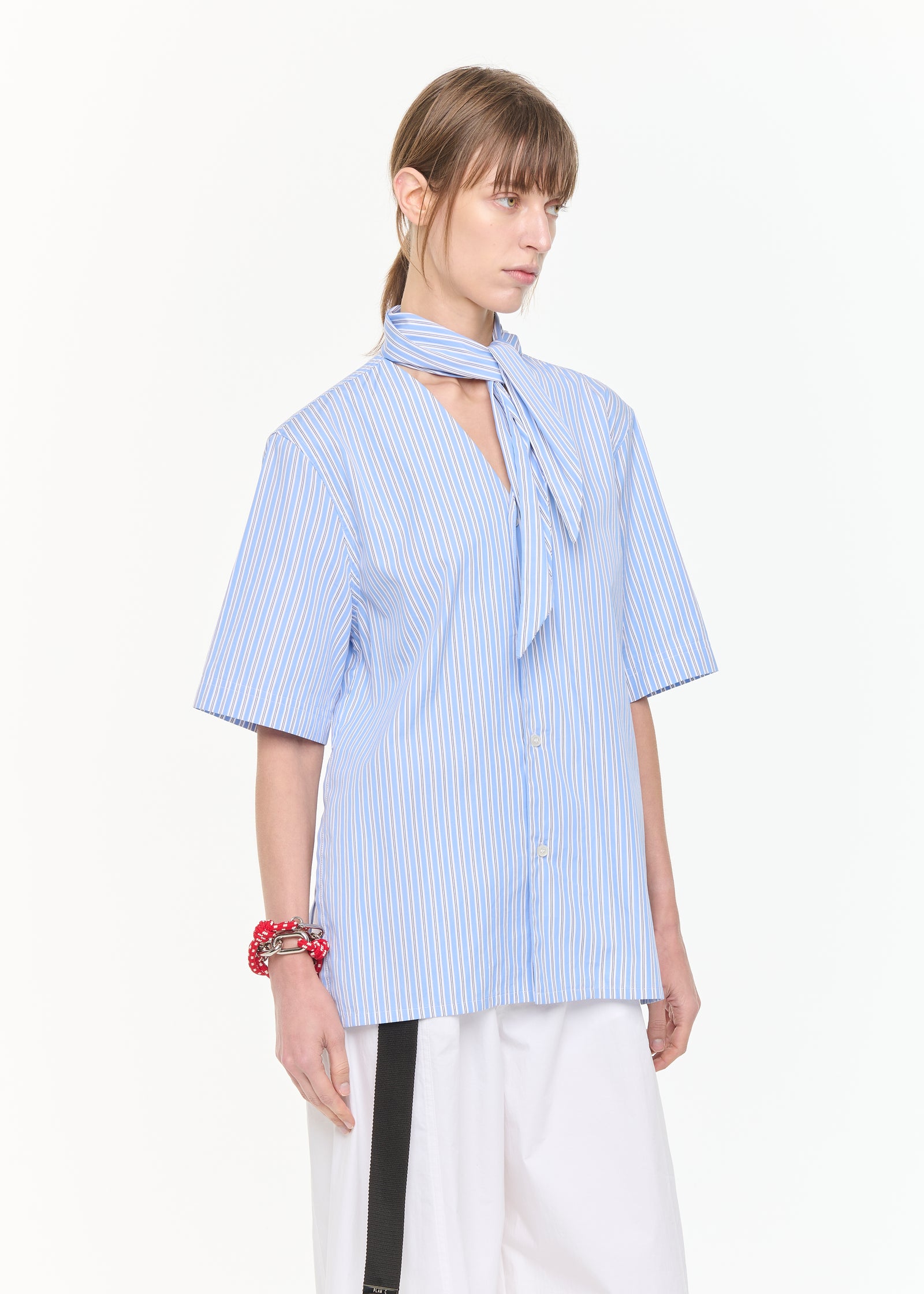 CAMICIA IN COTONE A RIGHE CON SCOLLO A V