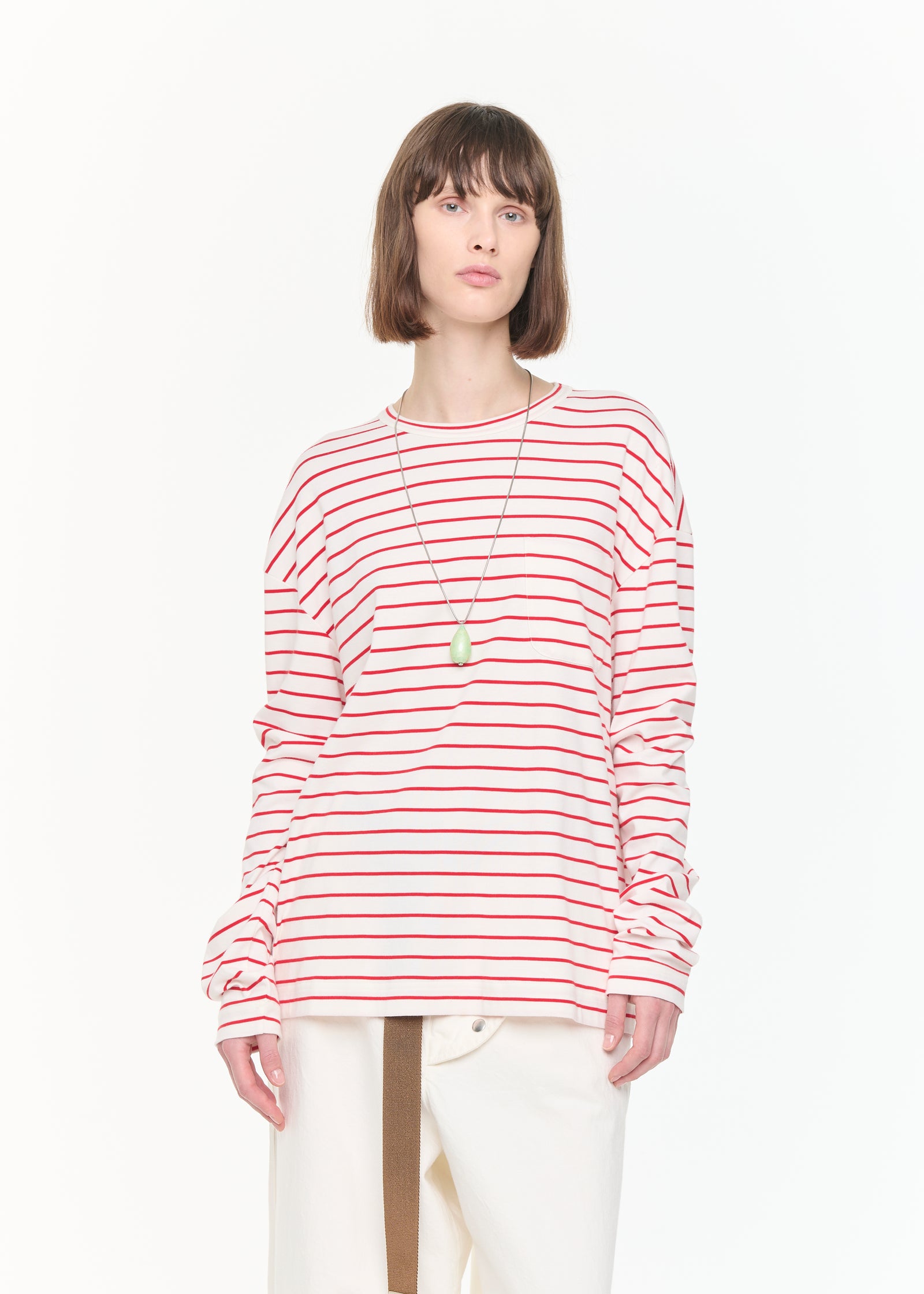 WHITE RED STRIPED LONG SLEEVED T-SHIRT