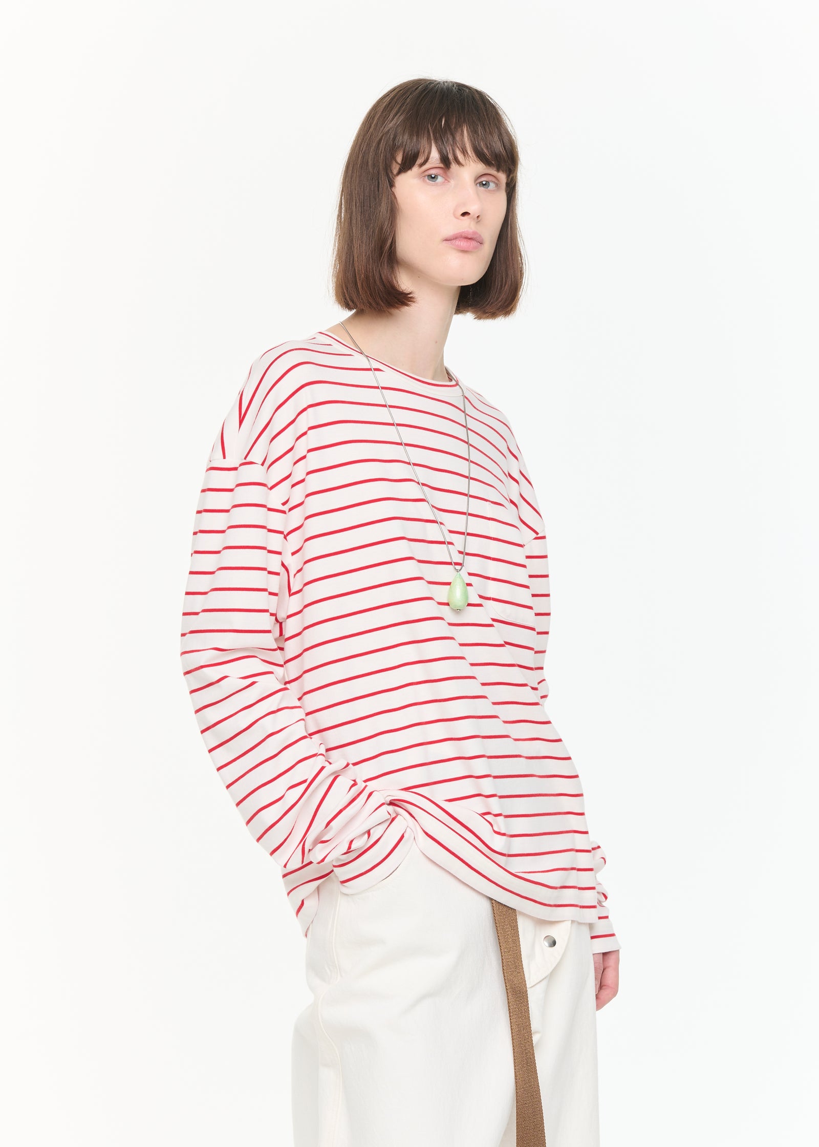 WHITE RED STRIPED LONG SLEEVED T-SHIRT