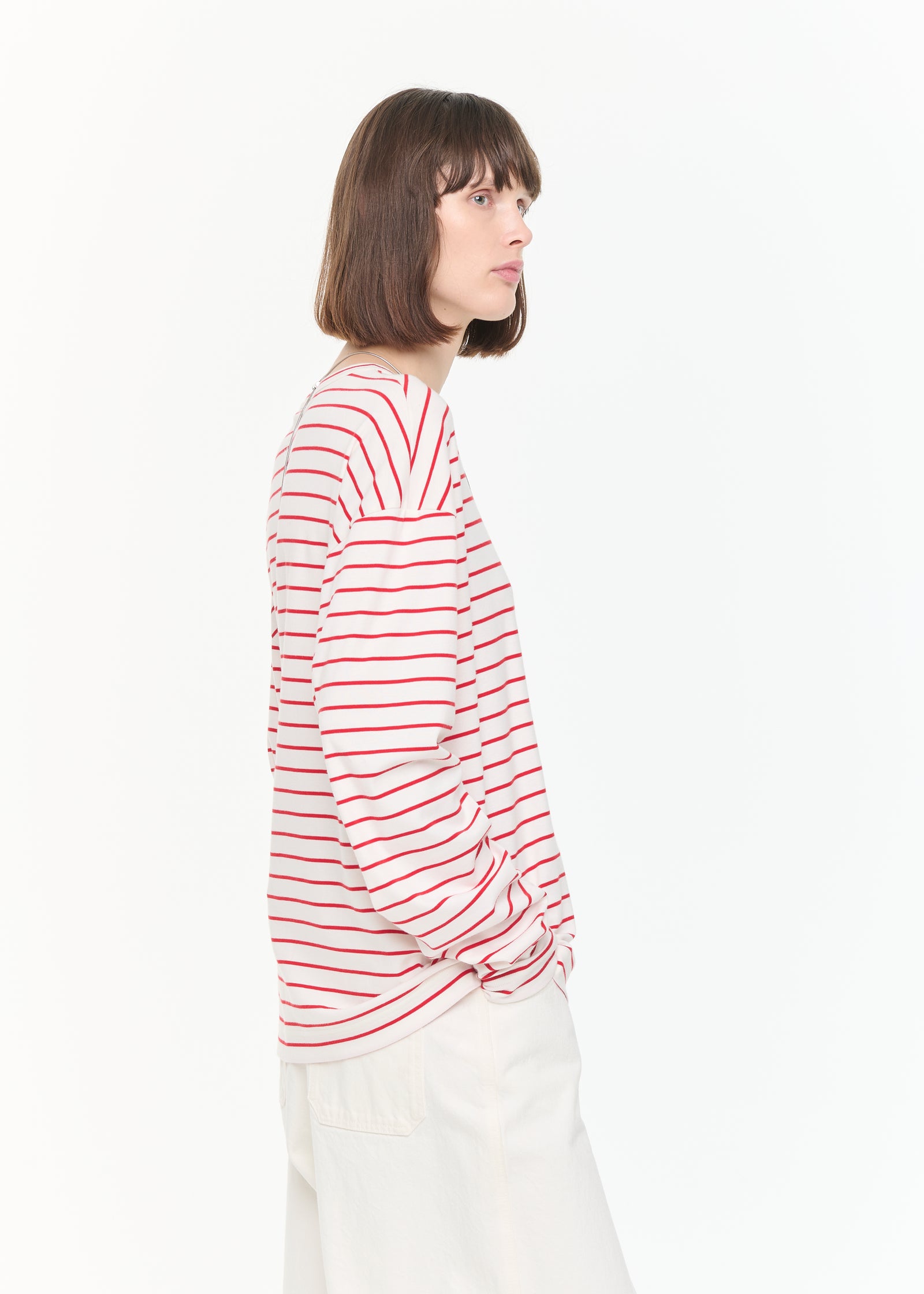 WHITE RED STRIPED LONG SLEEVED T-SHIRT