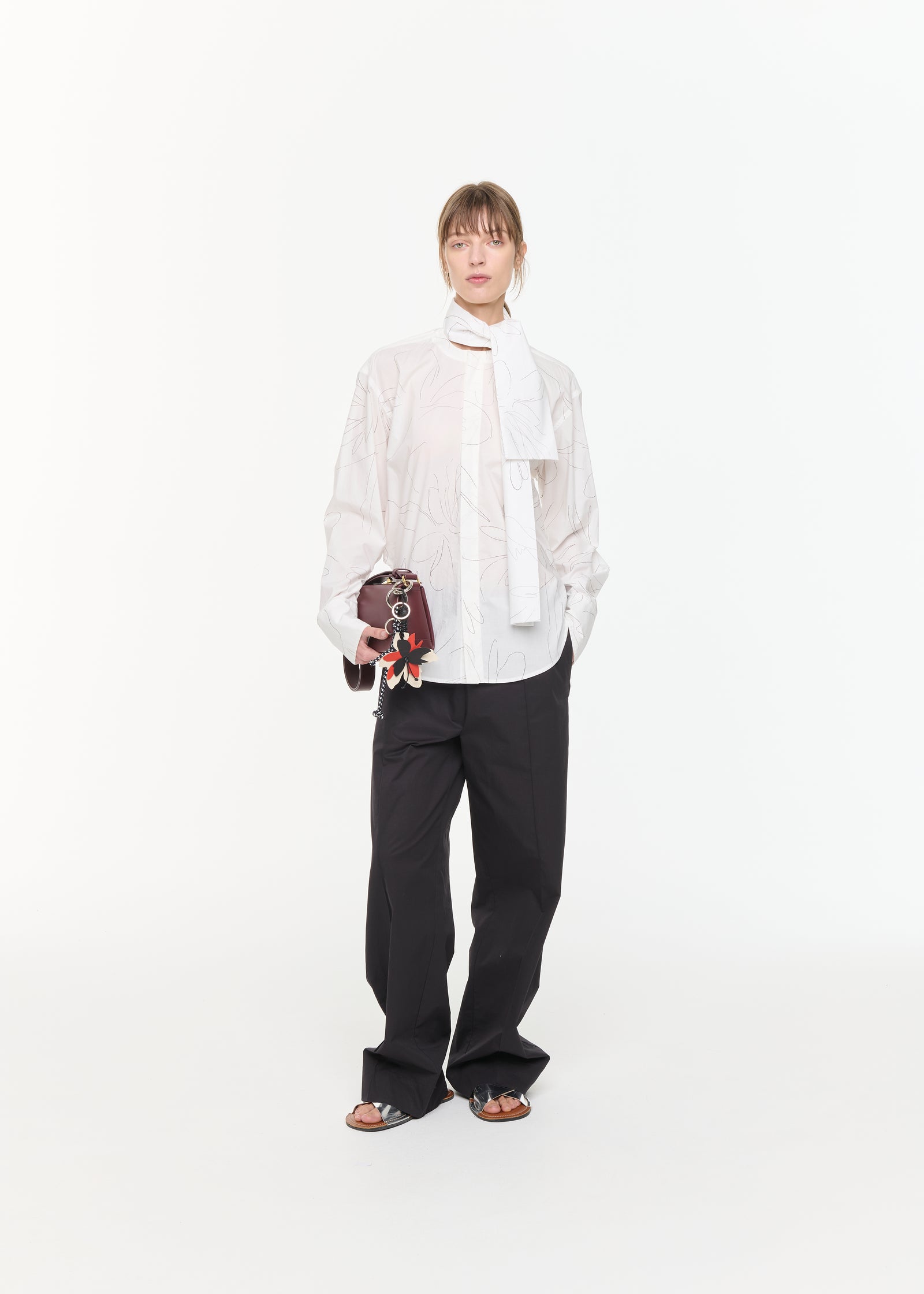 FLOWER PRINT COTTON SHIRT WITH SCARF