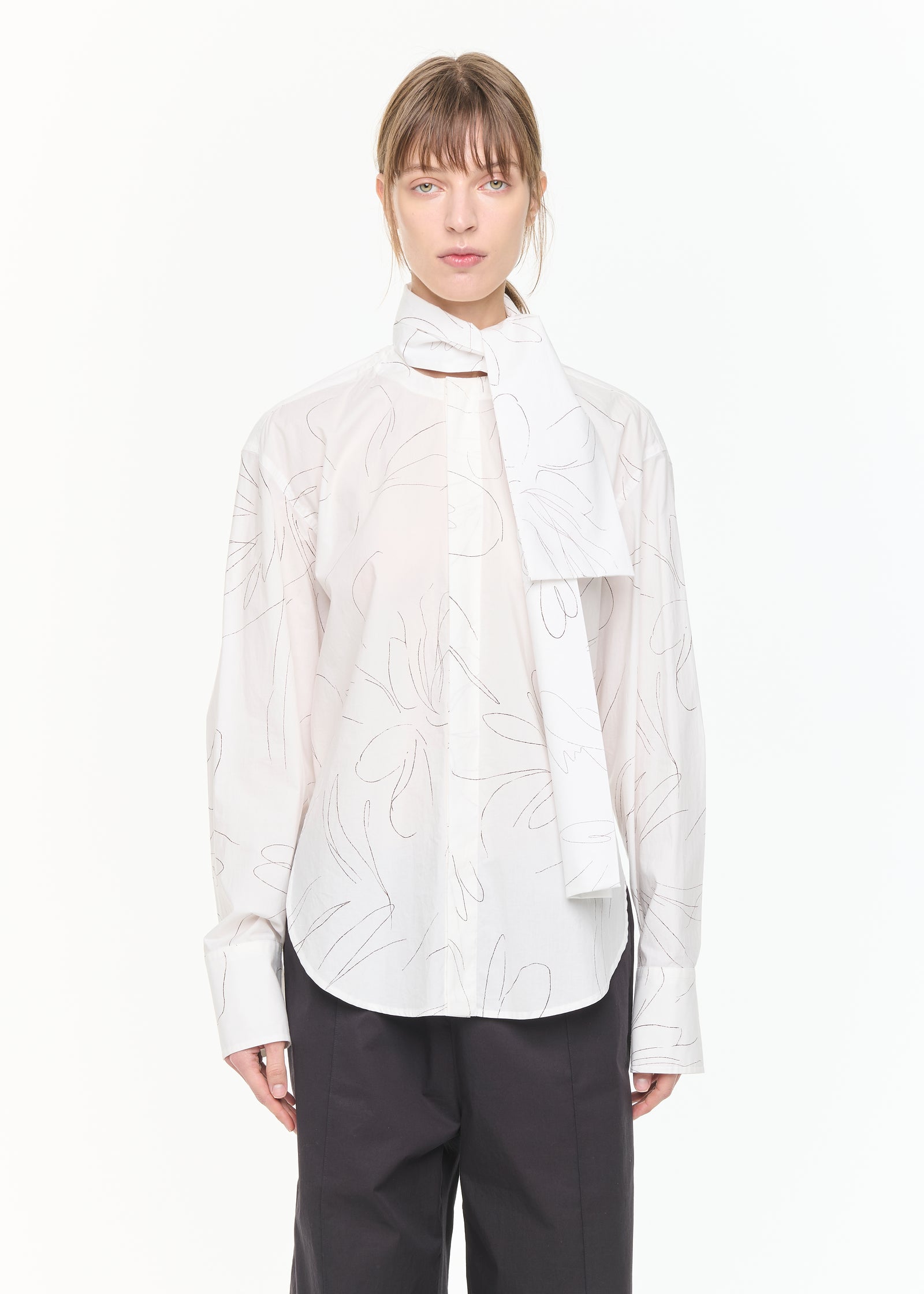 FLOWER PRINT COTTON SHIRT WITH SCARF