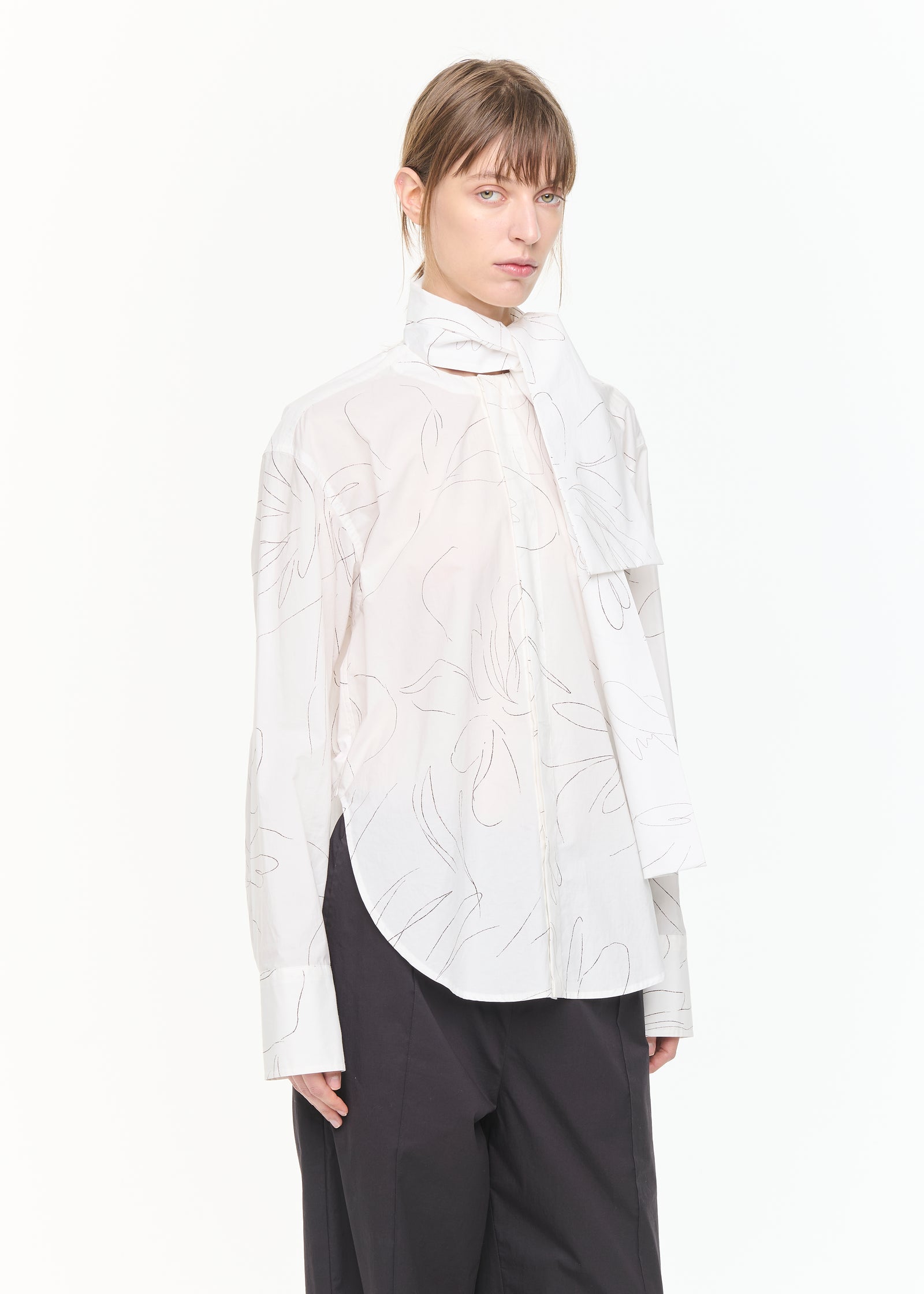 FLOWER PRINT COTTON SHIRT WITH SCARF