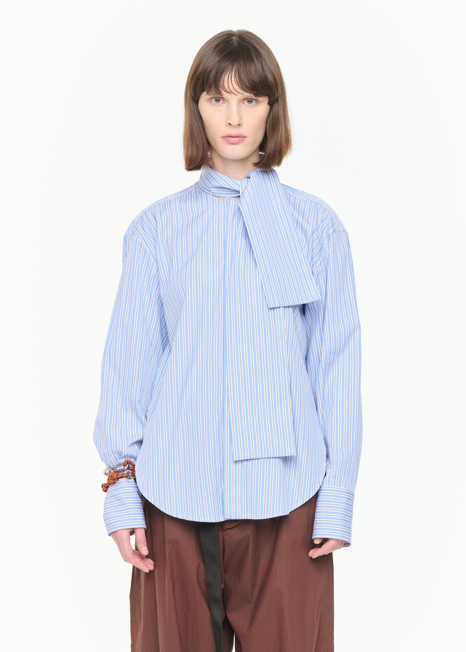 STRIPED COTTON SHIRT WITH SCARF