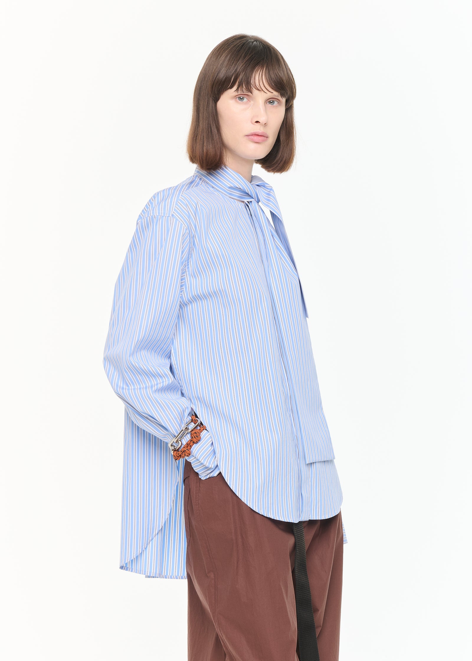 STRIPED COTTON SHIRT WITH SCARF