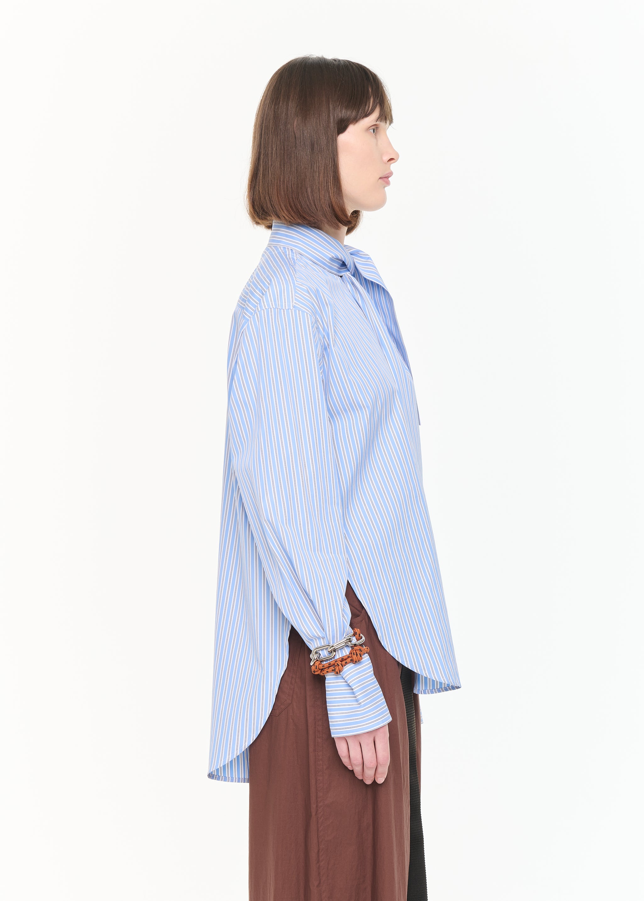 Plan C / プランシー | コットン ギャザーネック シャツ | 36 | ネイビー | レディース PLAN C(プラン シー)CMCEF02KW0/TD003 デニムシャツ レディース