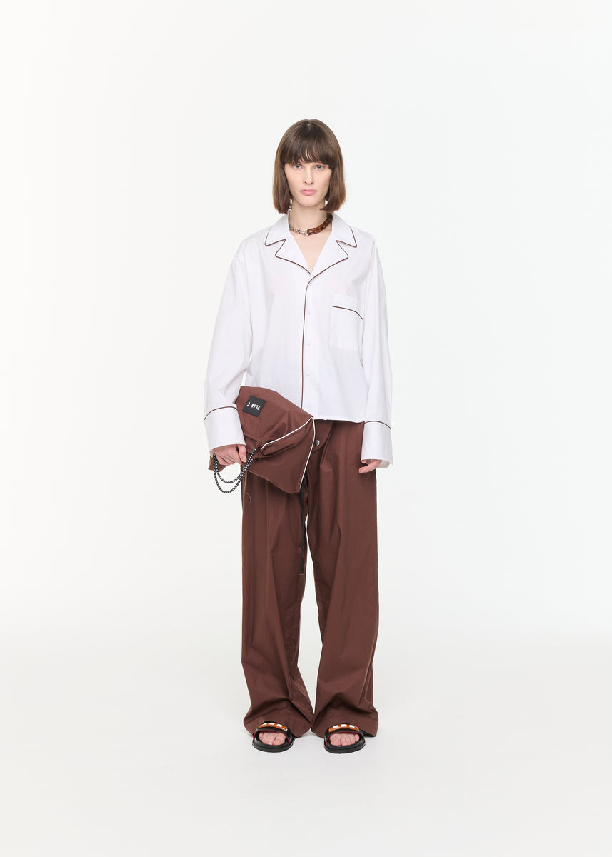 White Cotton Boxy Shirt With Piping - Plan C