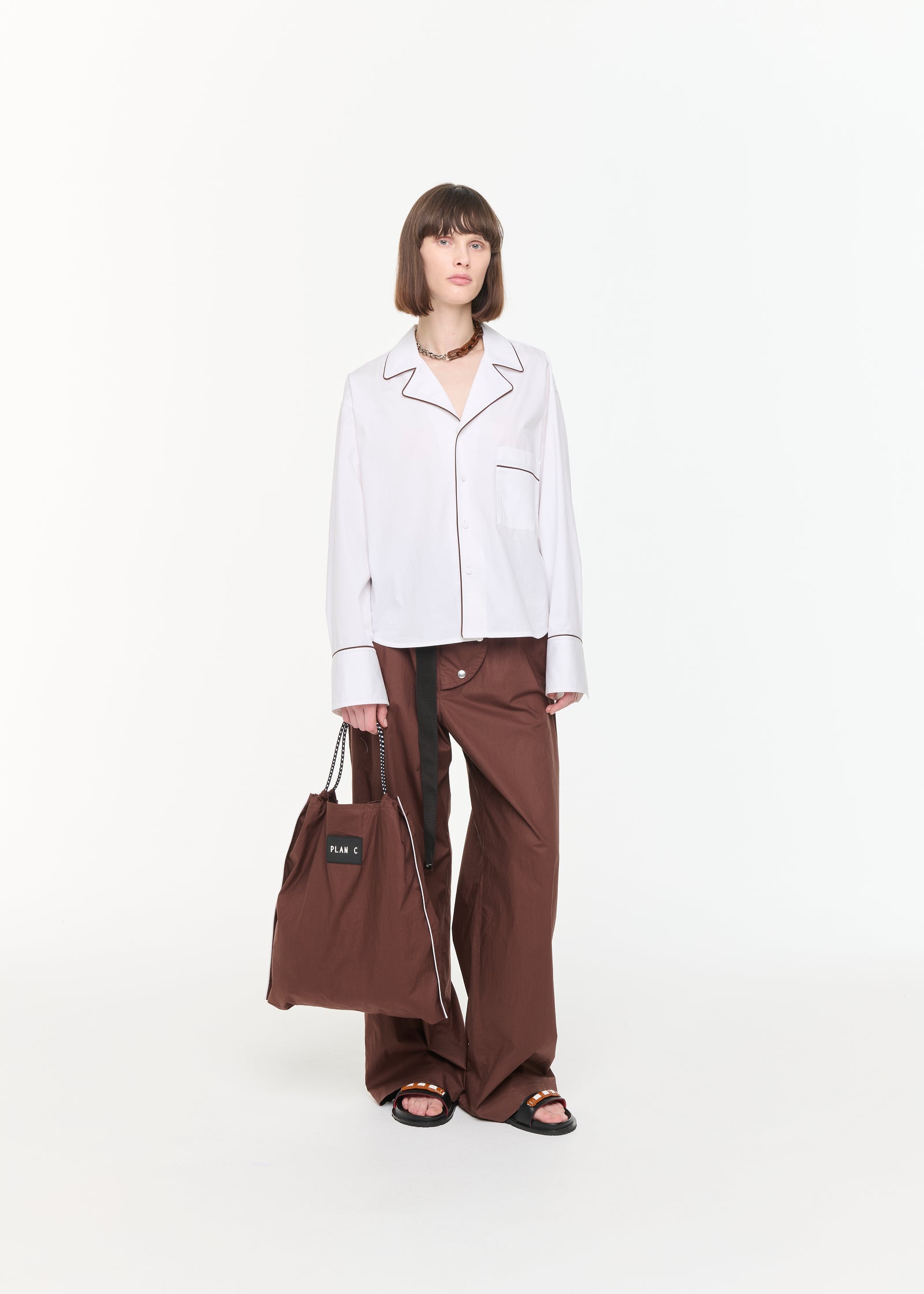 WHITE COTTON BOXY SHIRT WITH PIPING