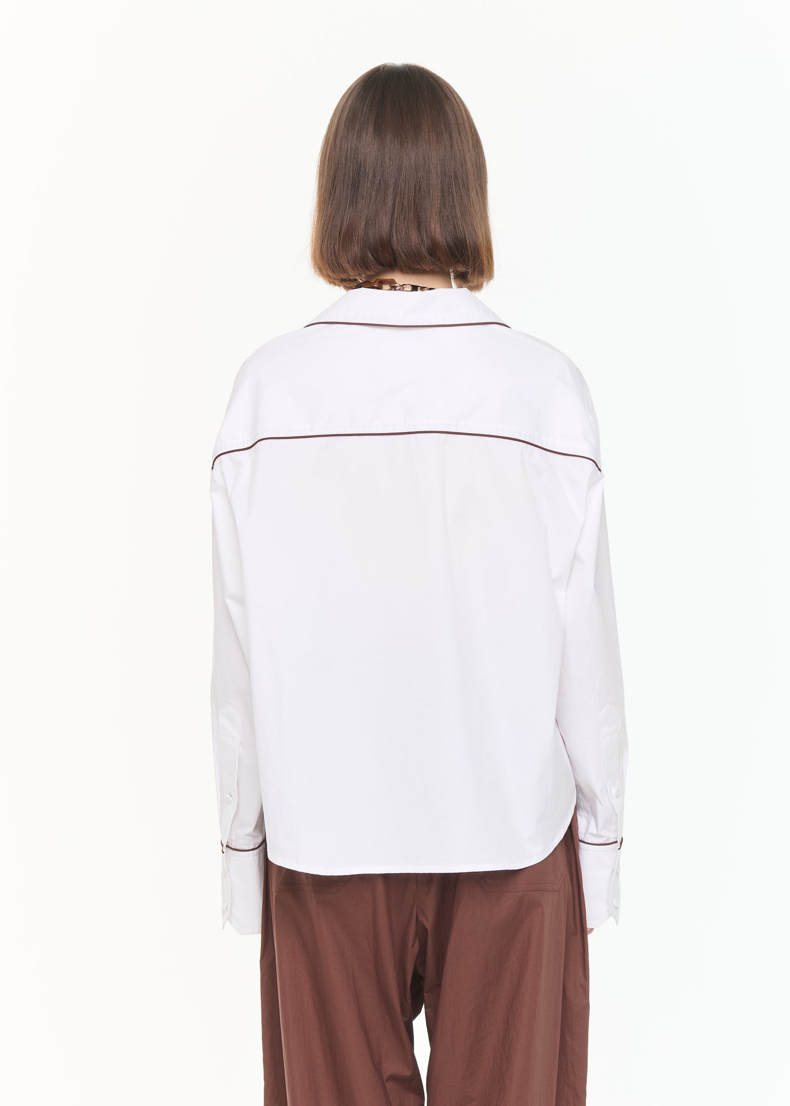 WHITE COTTON BOXY SHIRT WITH PIPING