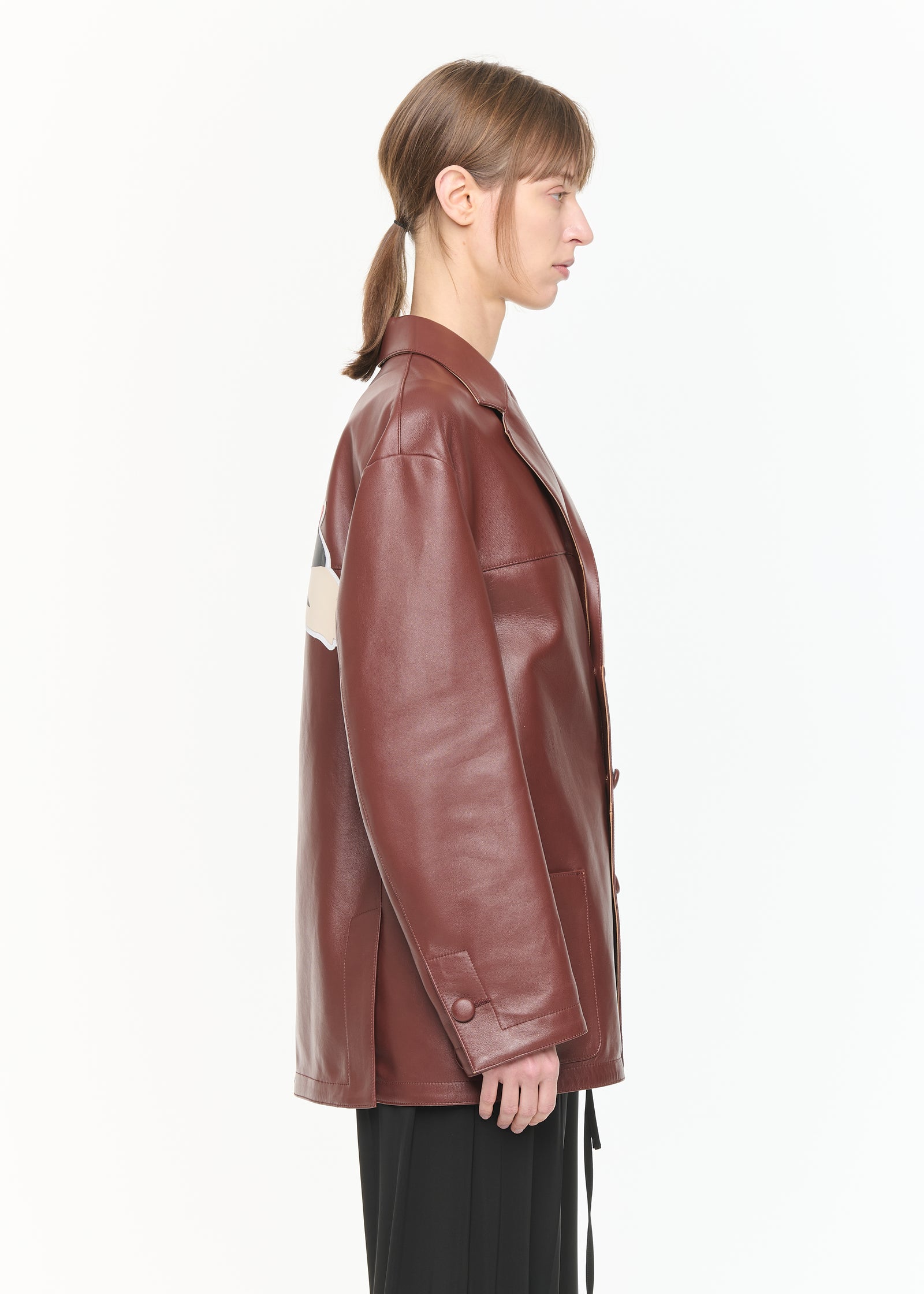 LEATHER BLAZER WITH INTARSIA