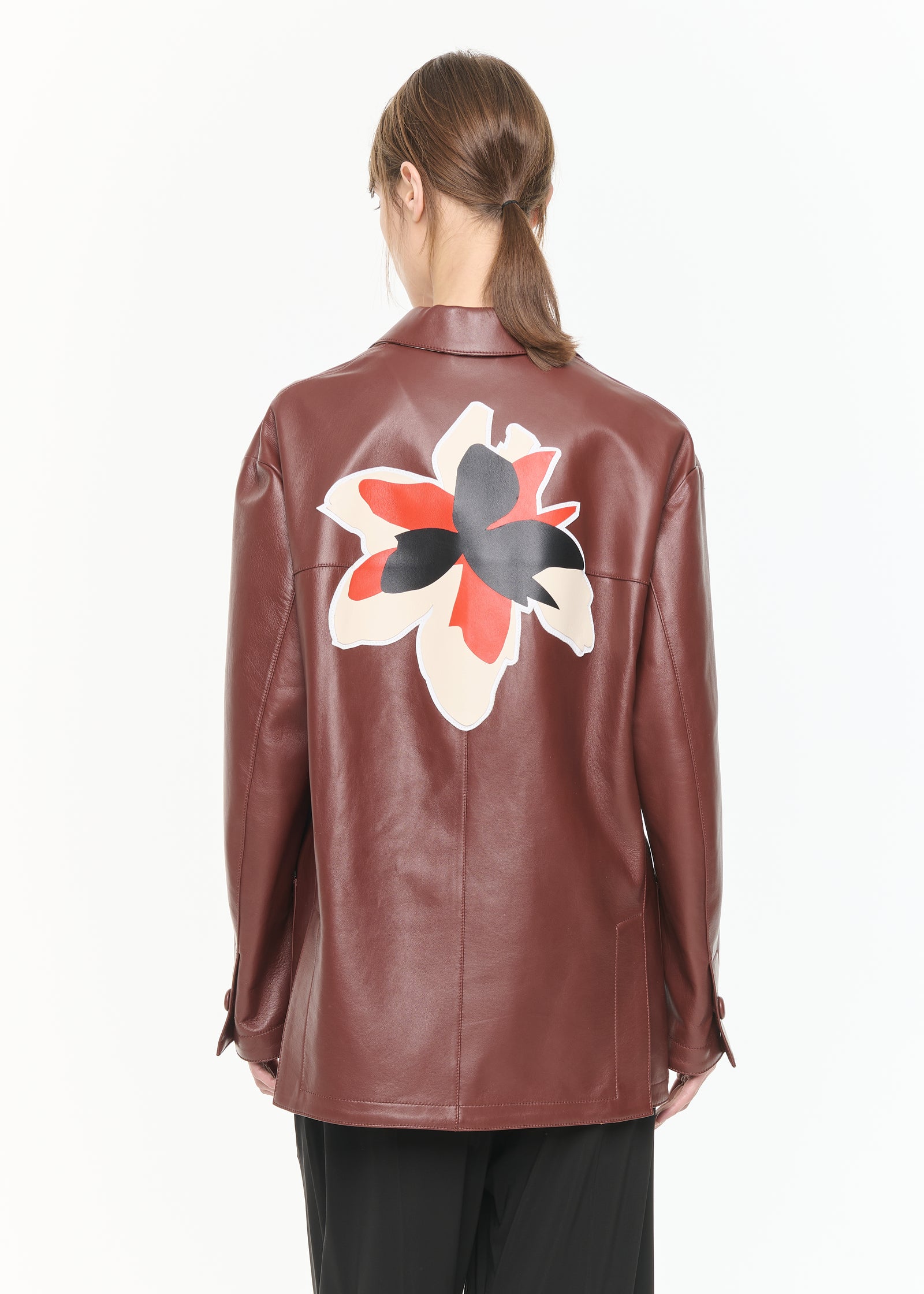 LEATHER BLAZER WITH INTARSIA