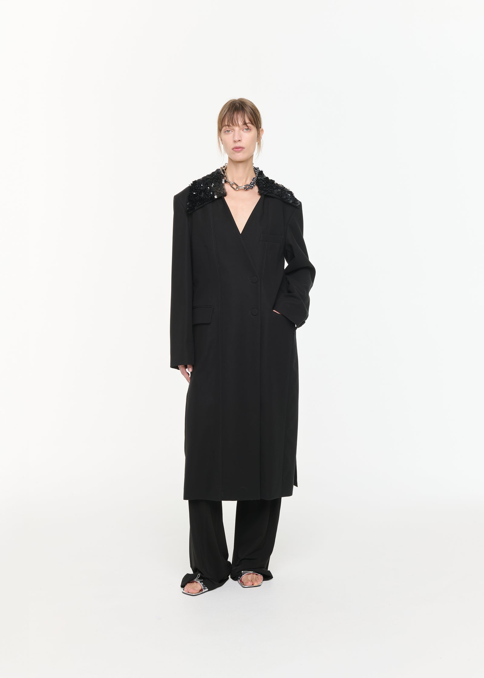DOUBLE BREASTED BLACK COTTON COAT