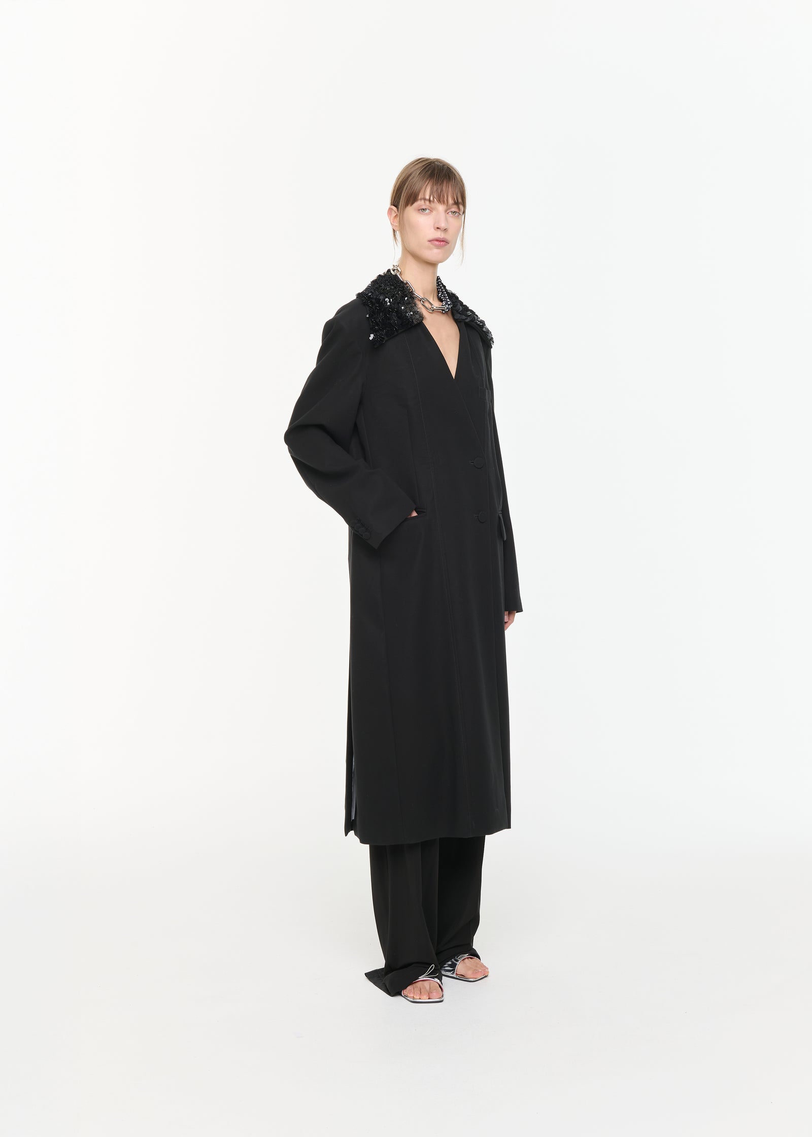 DOUBLE BREASTED BLACK COTTON COAT