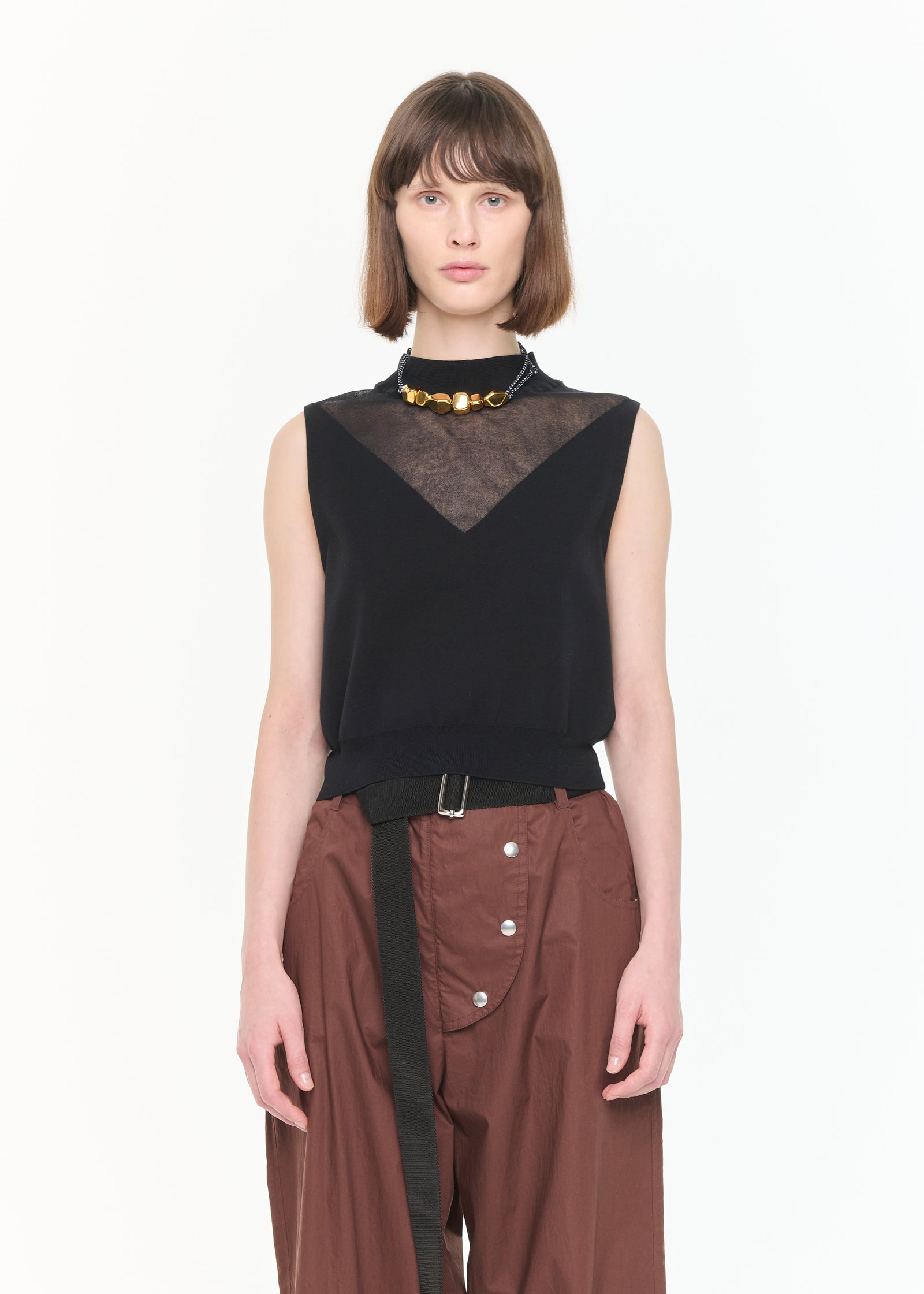 GILET IN COTONE NERO CON INTARSIO