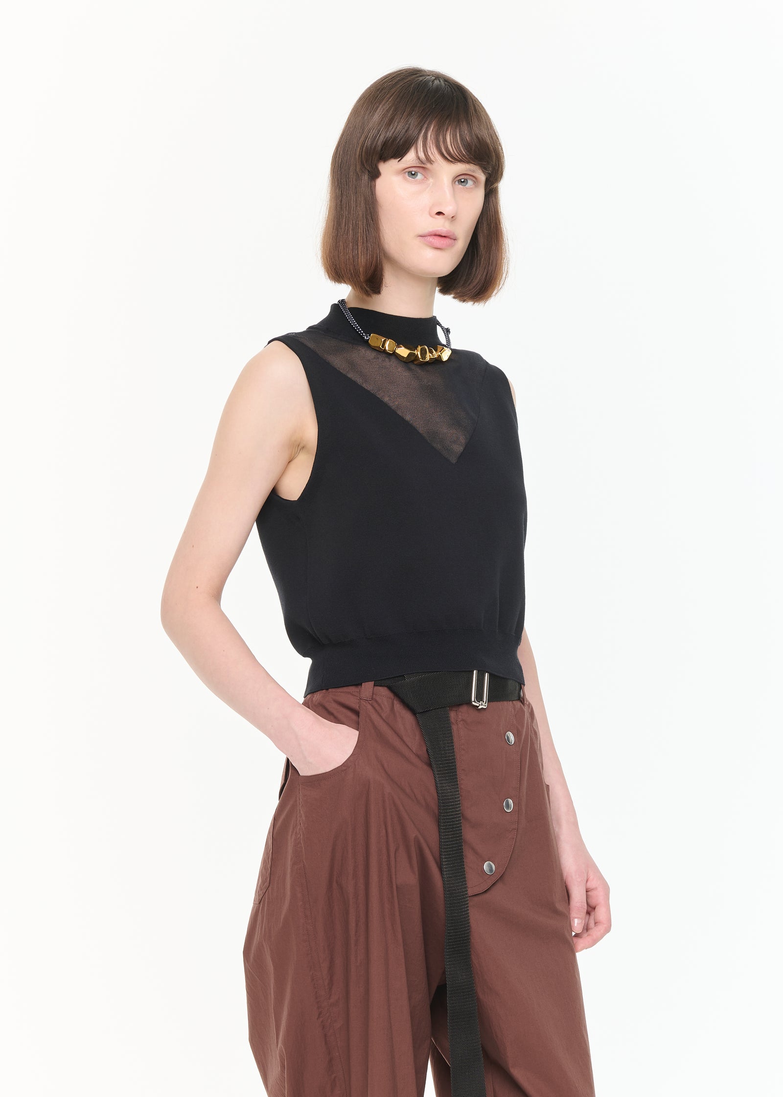 GILET IN COTONE NERO CON INTARSIO