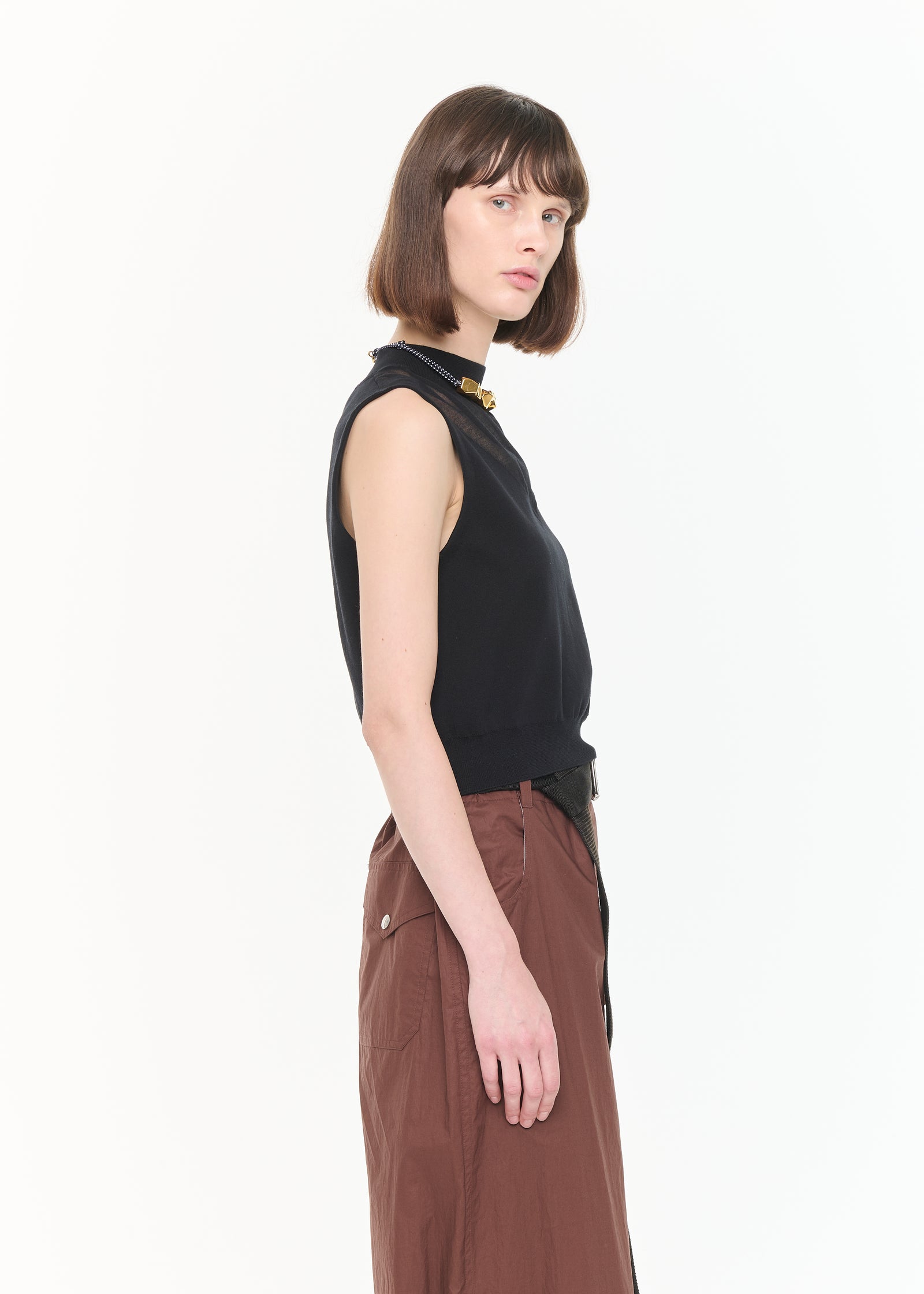 GILET IN COTONE NERO CON INTARSIO