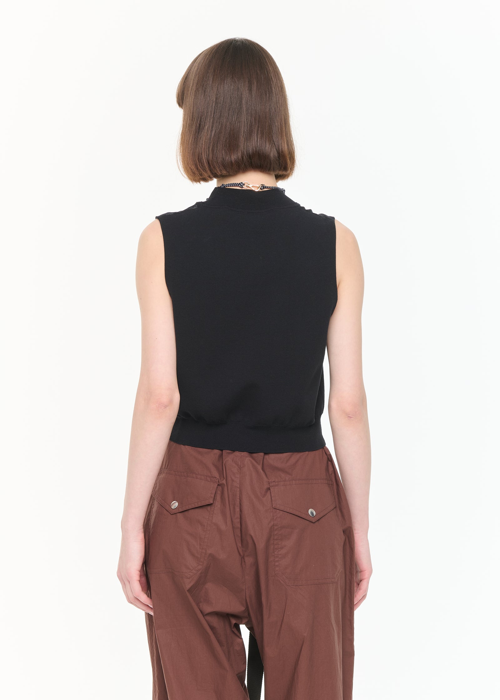 GILET IN COTONE NERO CON INTARSIO