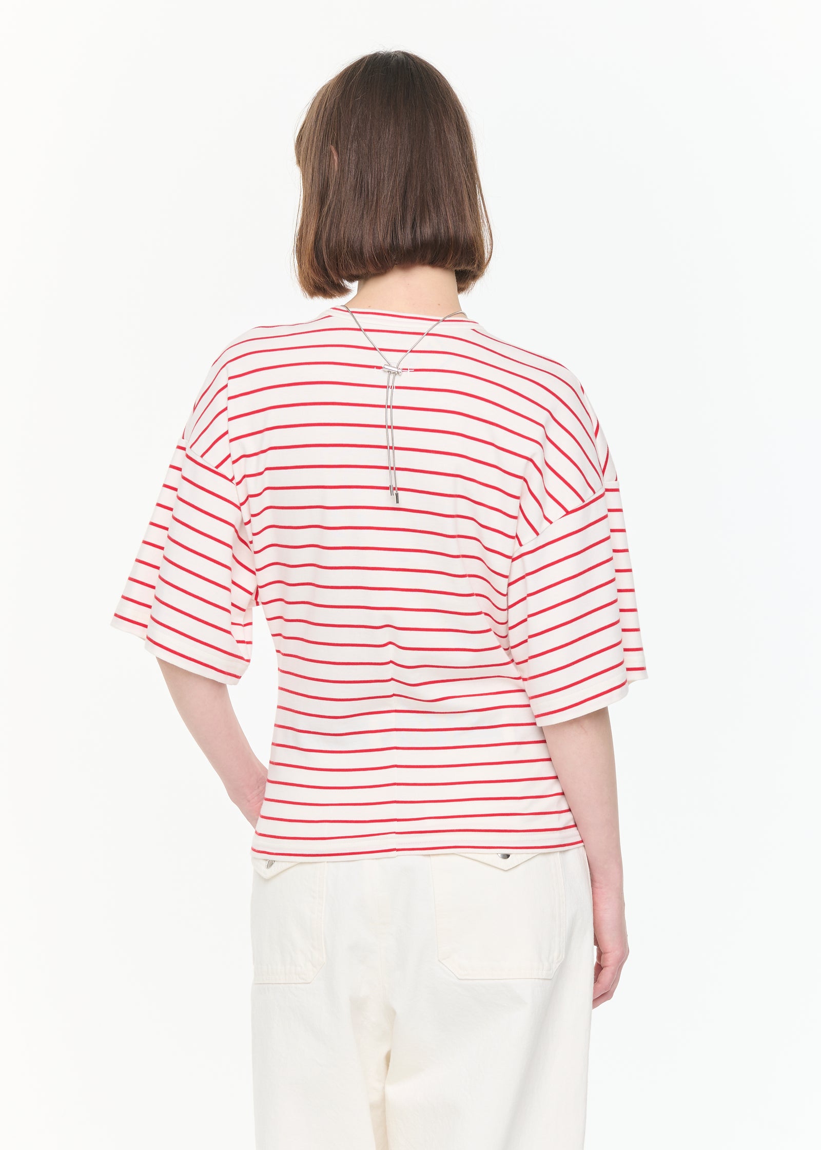 WHITE RED STRIPED FITTED T-SHIRT